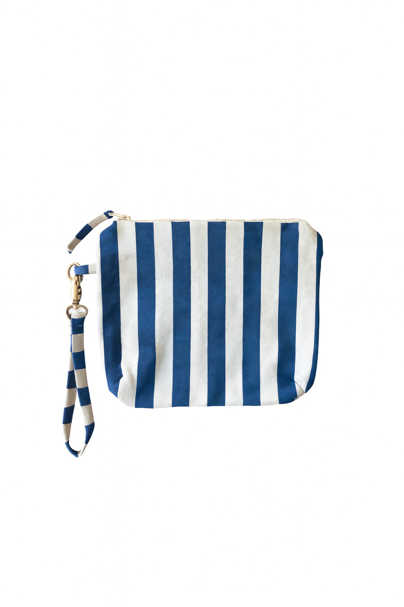 product shot of a clutch bag in anchor blue stripe