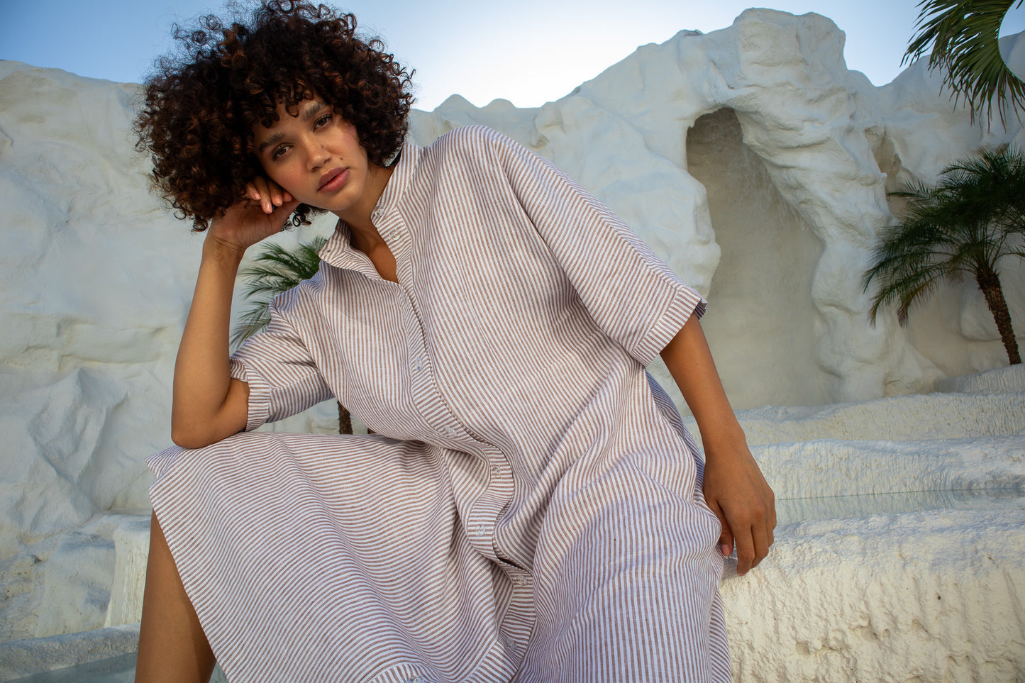 Sicily Dress- Caramel Stripe