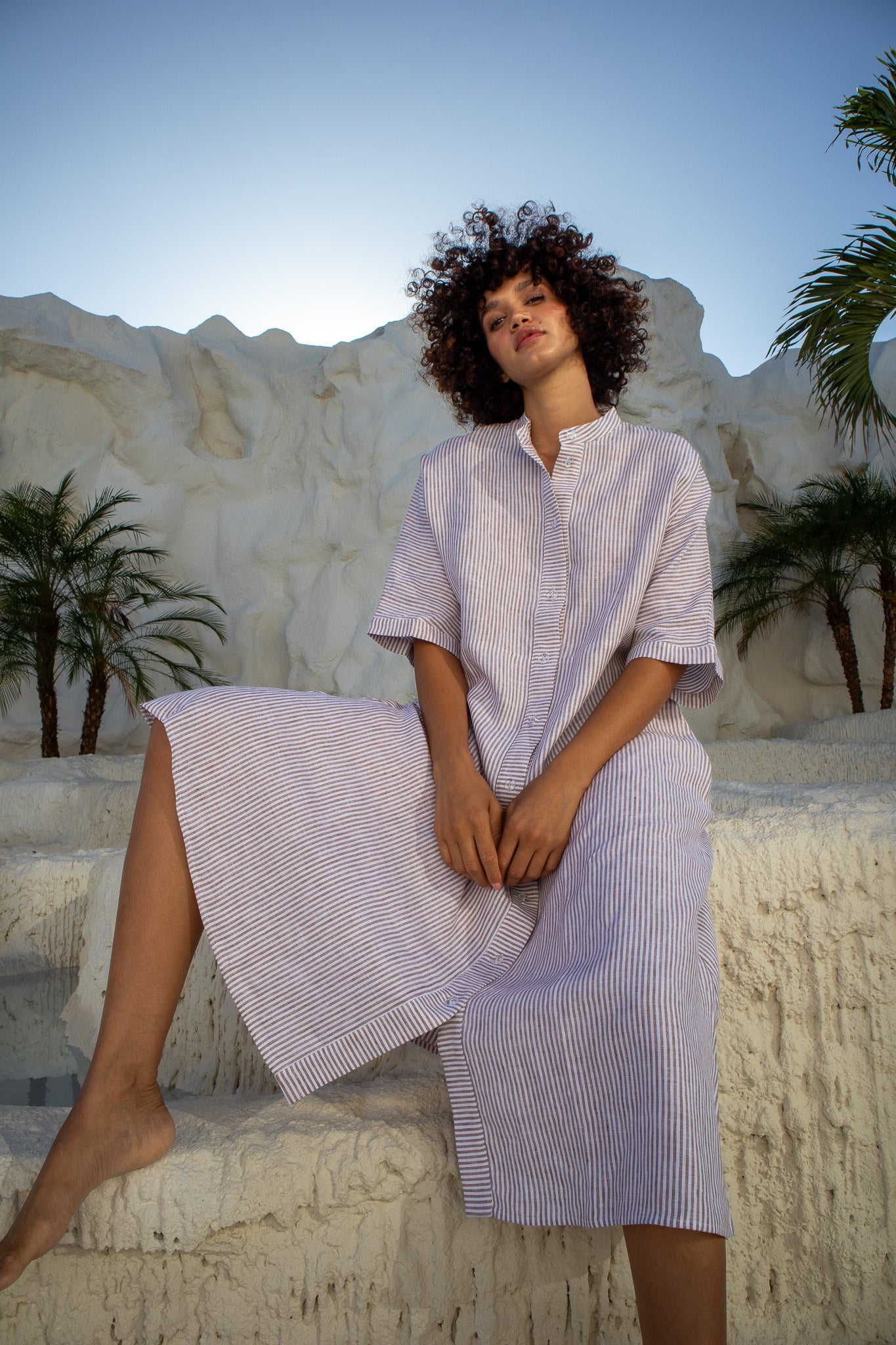 Sicily Dress- Caramel Stripe