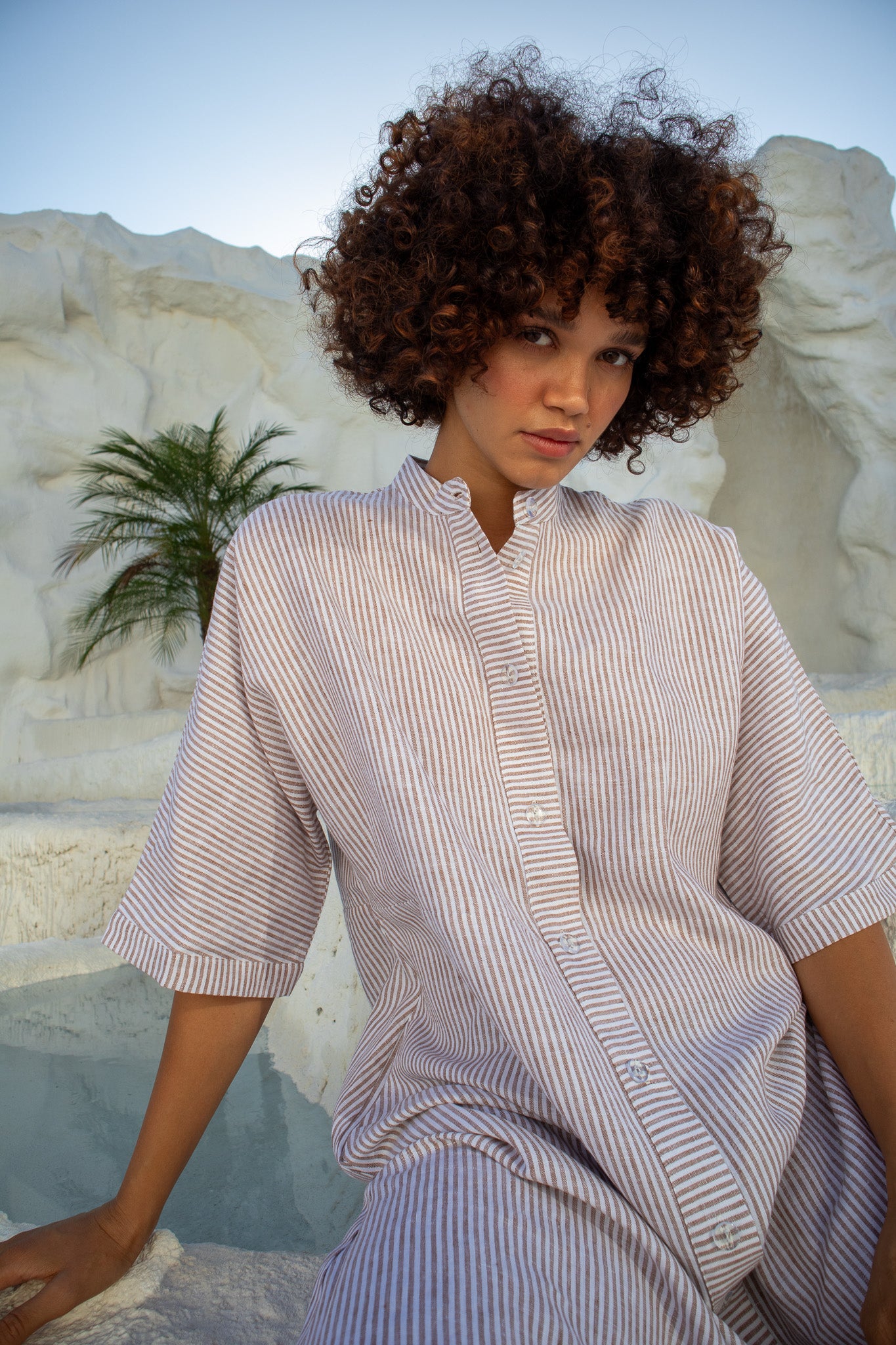 Sicily Dress- Caramel Stripe