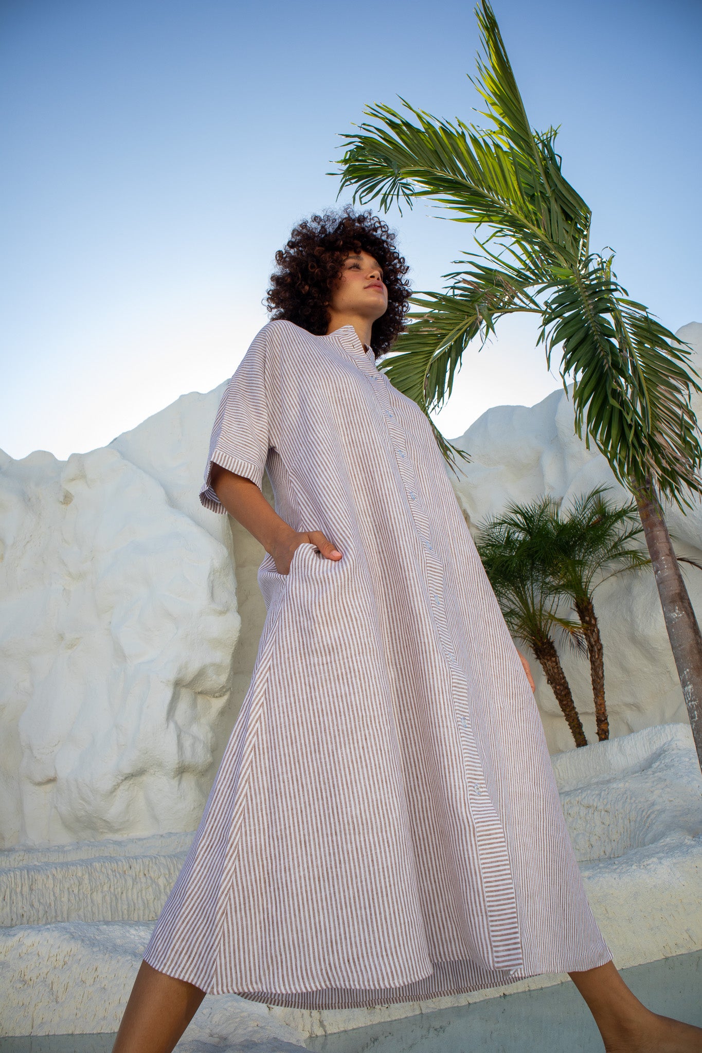 Sicily Dress- Caramel Stripe