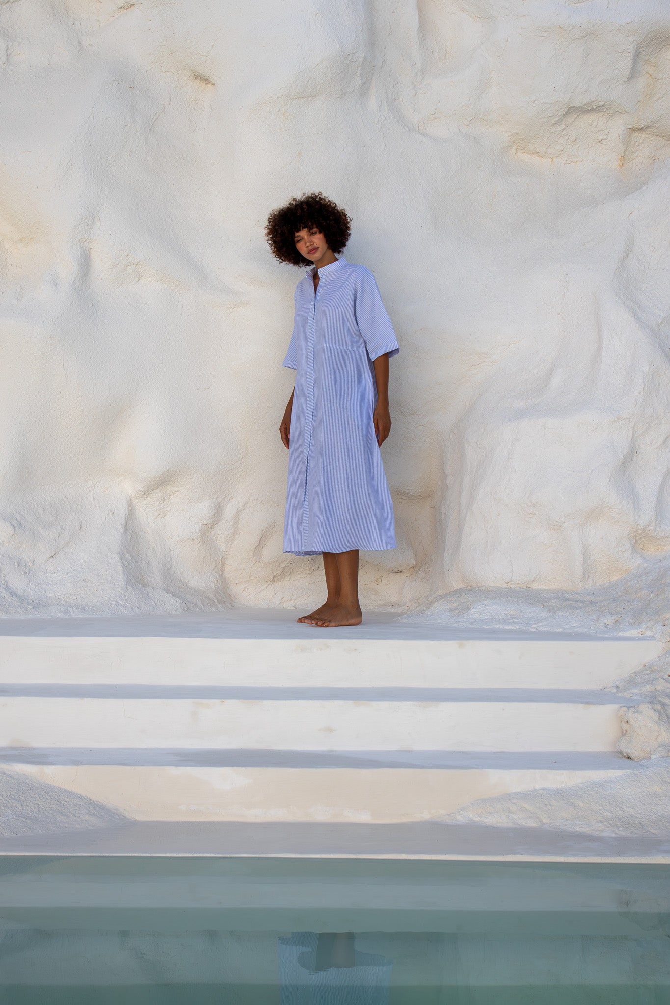 Sicily Dress-Cornflower Blue Stripe