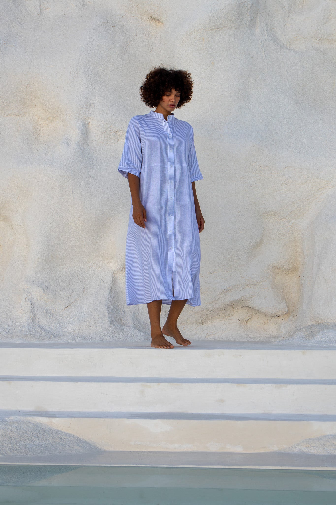 Sicily Dress-Cornflower Blue Stripe