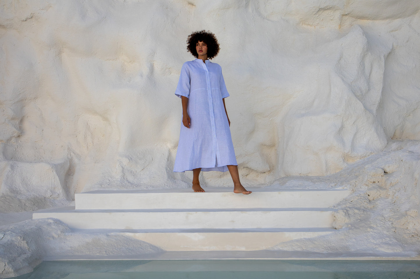 Sicily Dress-Cornflower Blue Stripe