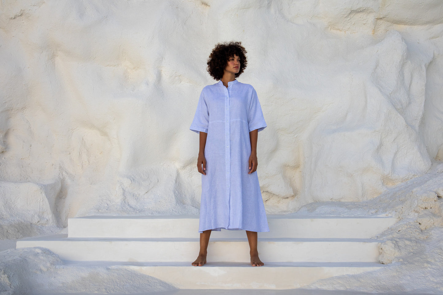 Sicily Dress-Cornflower Blue Stripe