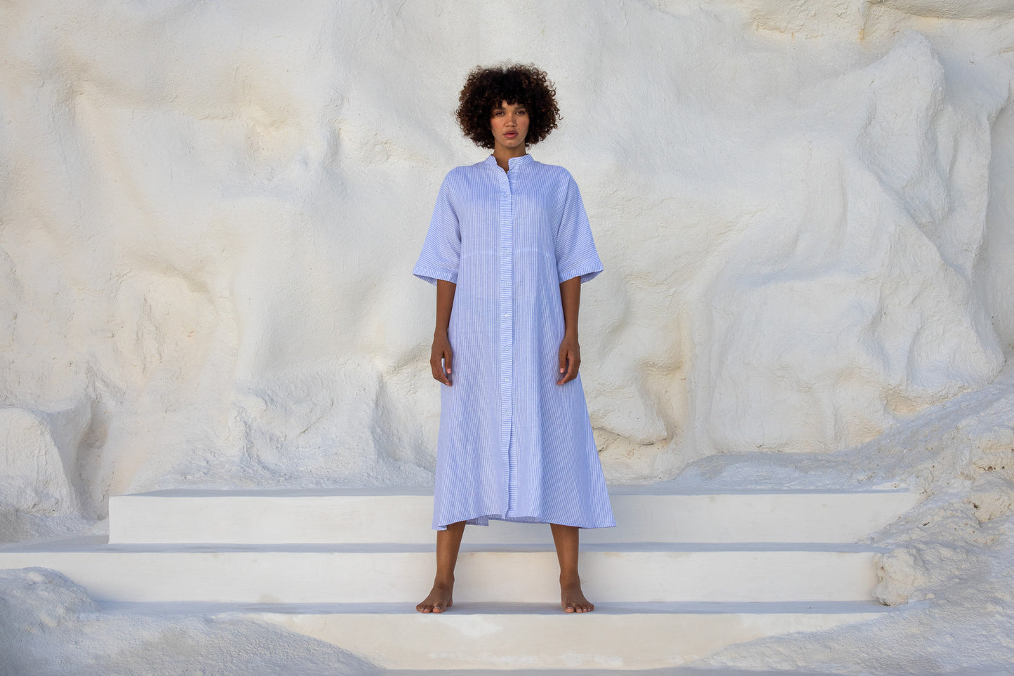 Sicily Dress-Cornflower Blue Stripe