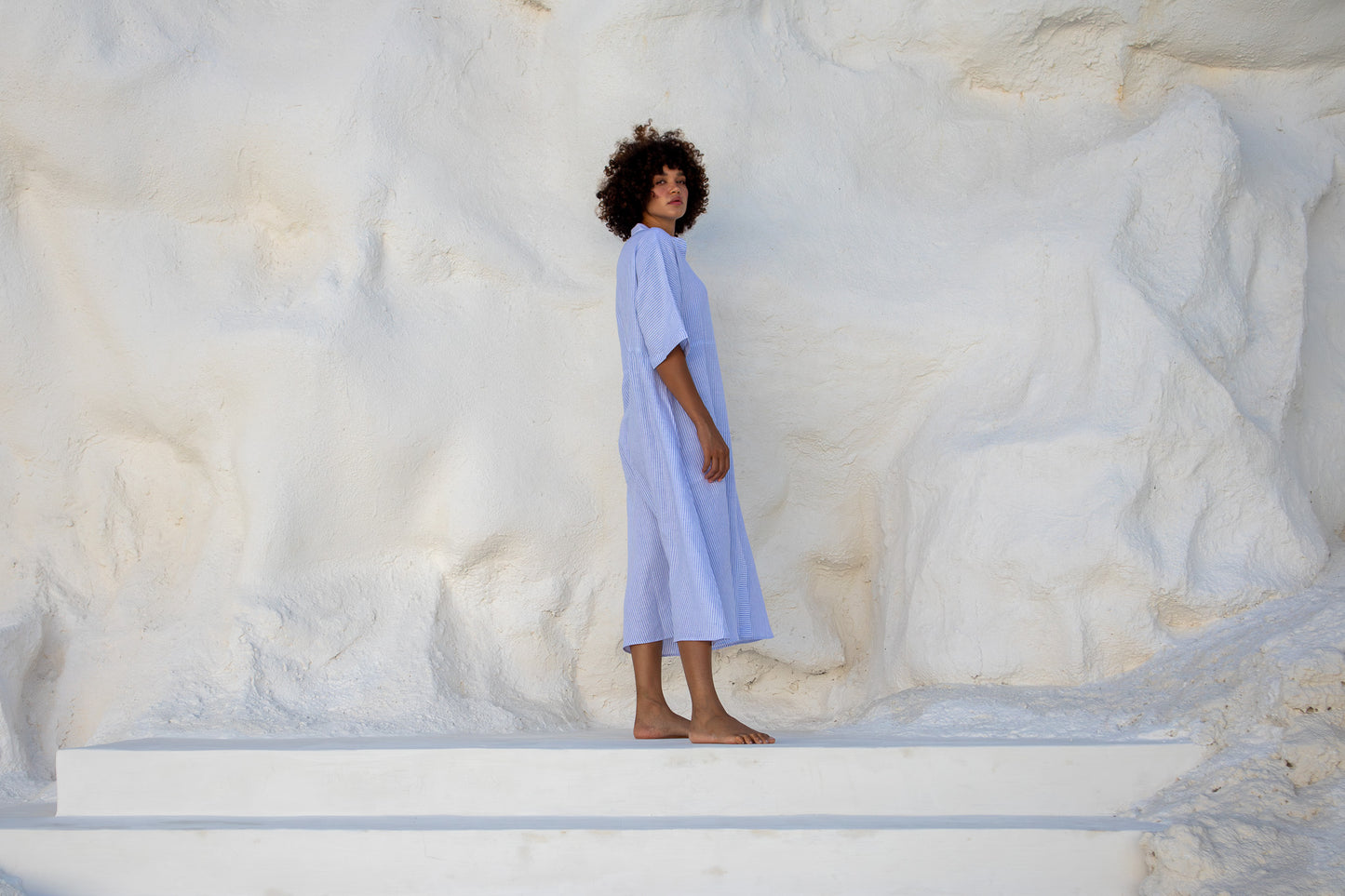 Sicily Dress-Cornflower Blue Stripe
