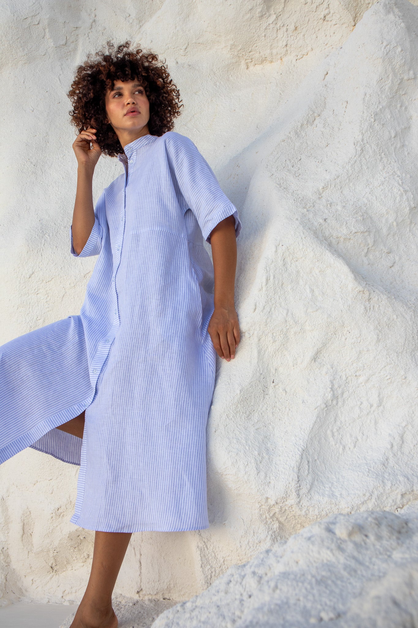 Sicily Dress-Cornflower Blue Stripe