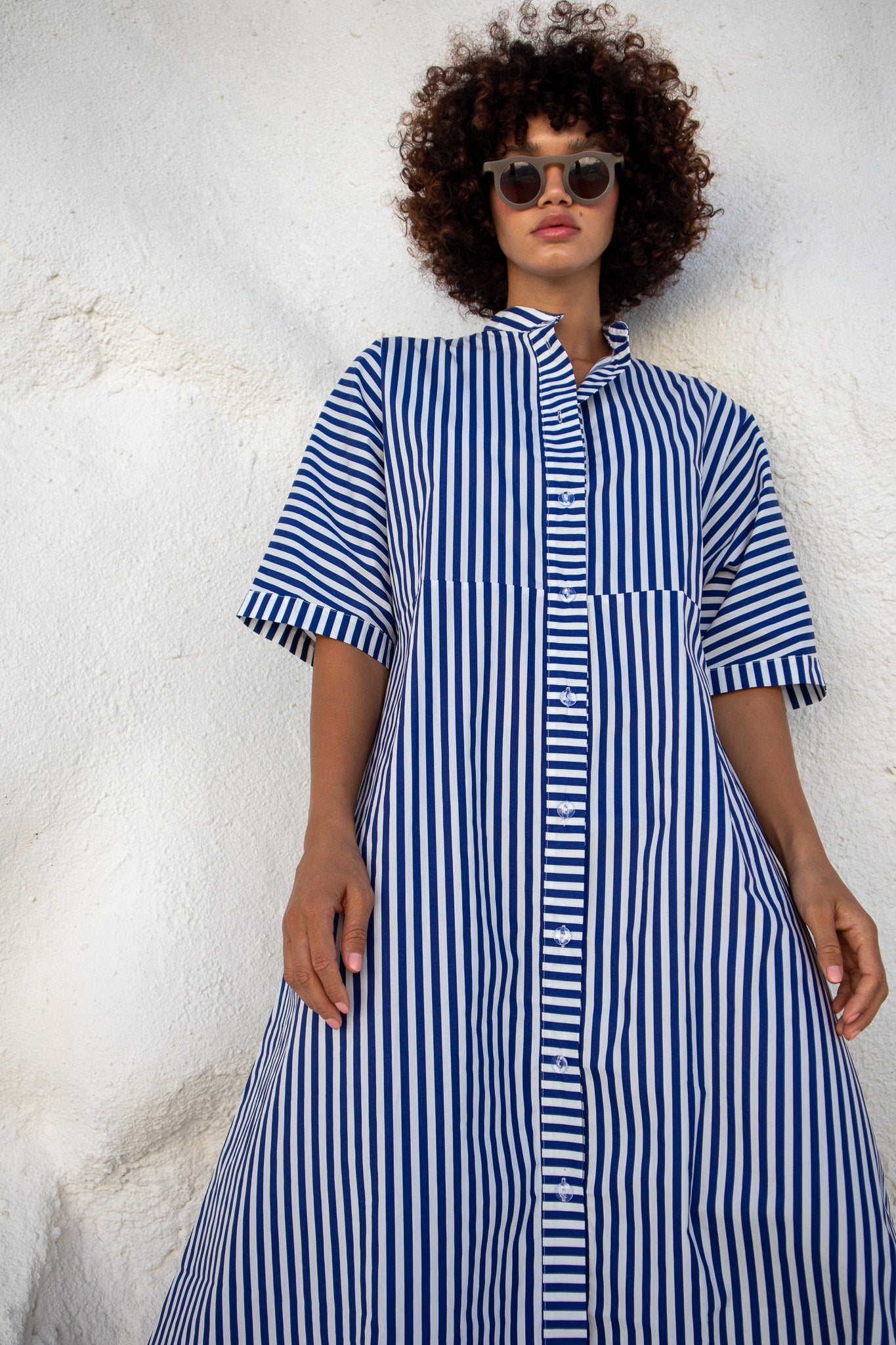 Sicily dress-Azure Blue Stripe
