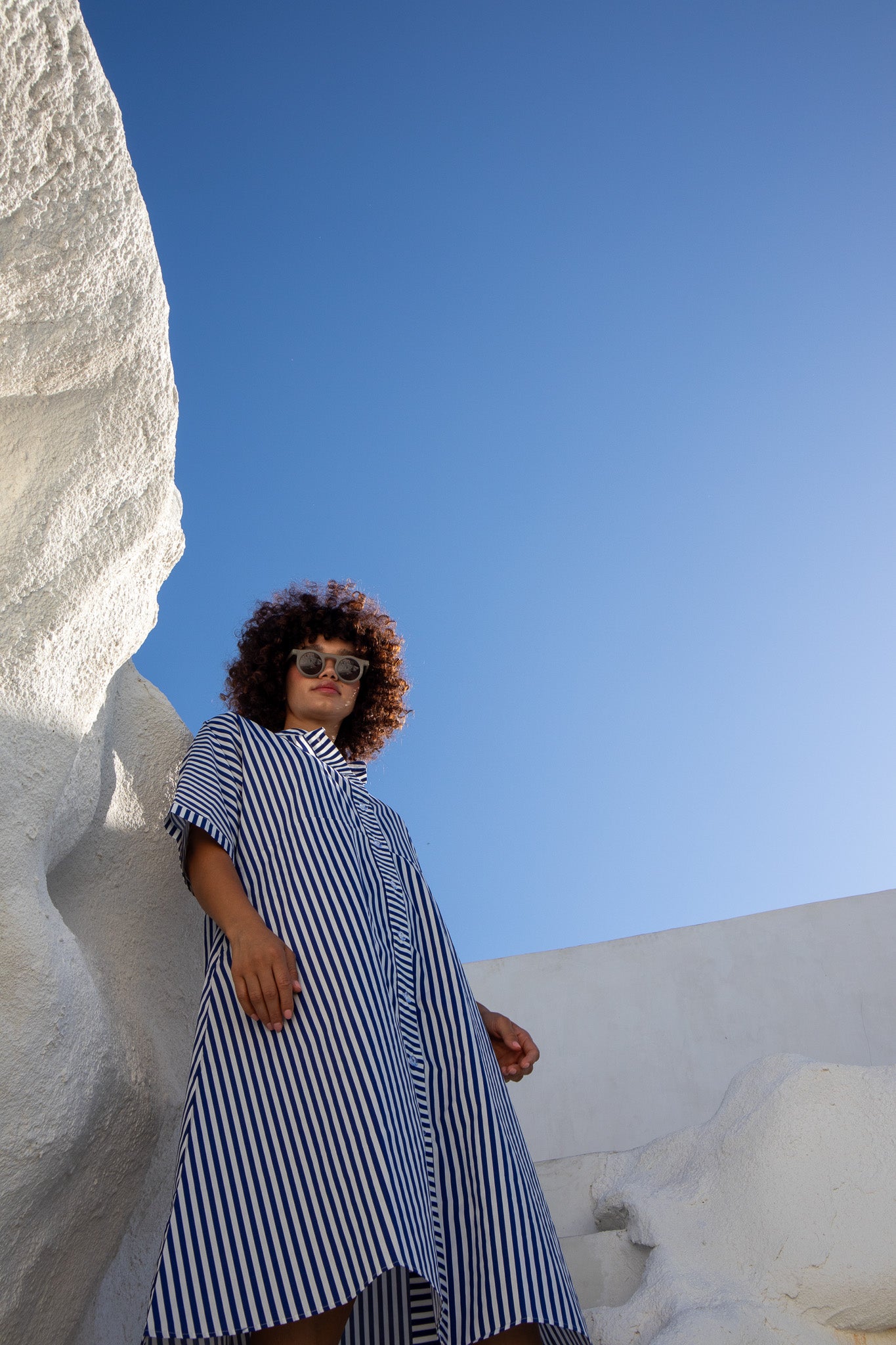 Sicily dress-Azure Blue Stripe