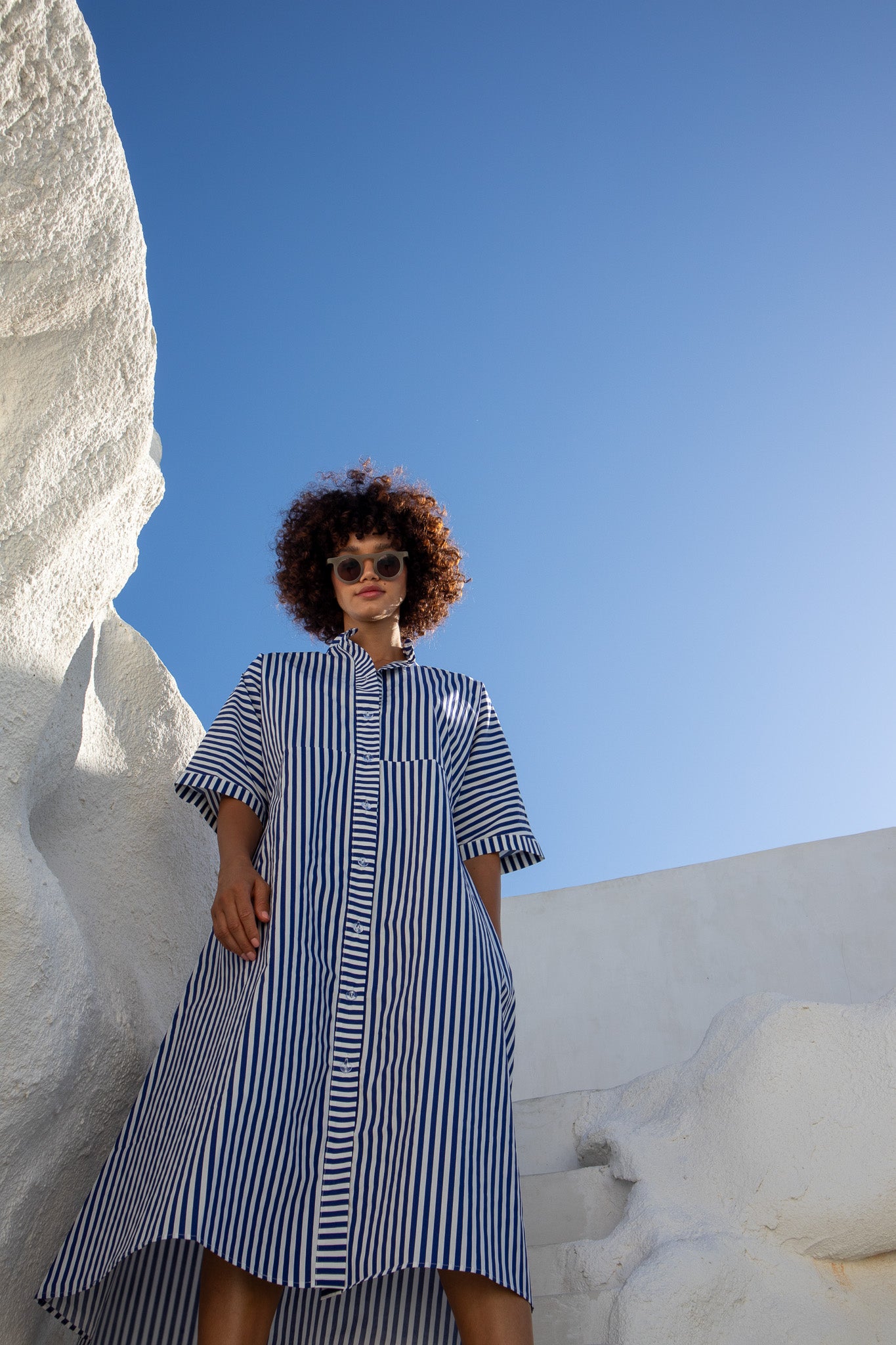 Sicily dress-Azure Blue Stripe