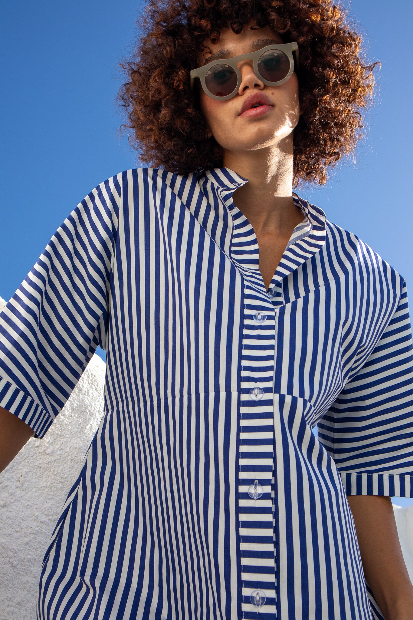 Sicily dress-Azure Blue Stripe