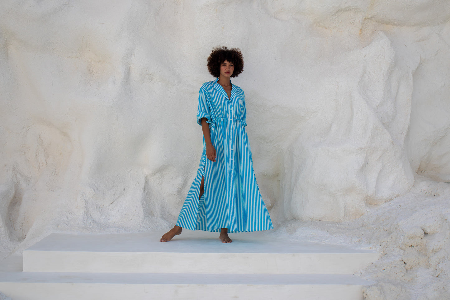 Leon Dress - Aqua Stripe