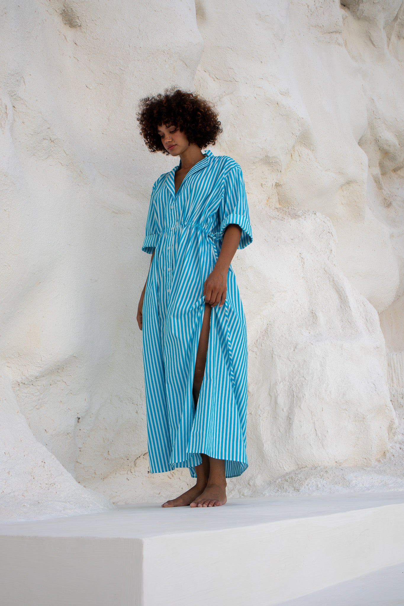 Leon Dress - Aqua Stripe