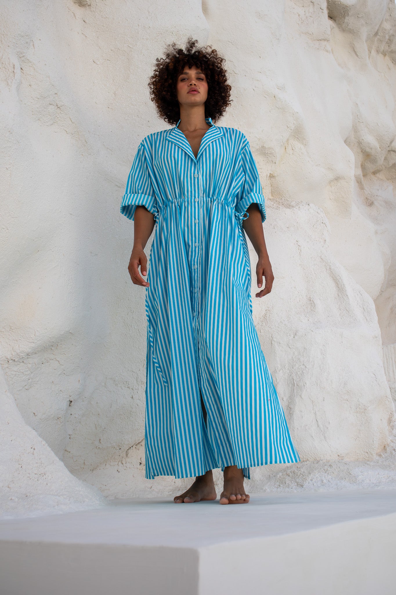 Leon Dress - Aqua Stripe