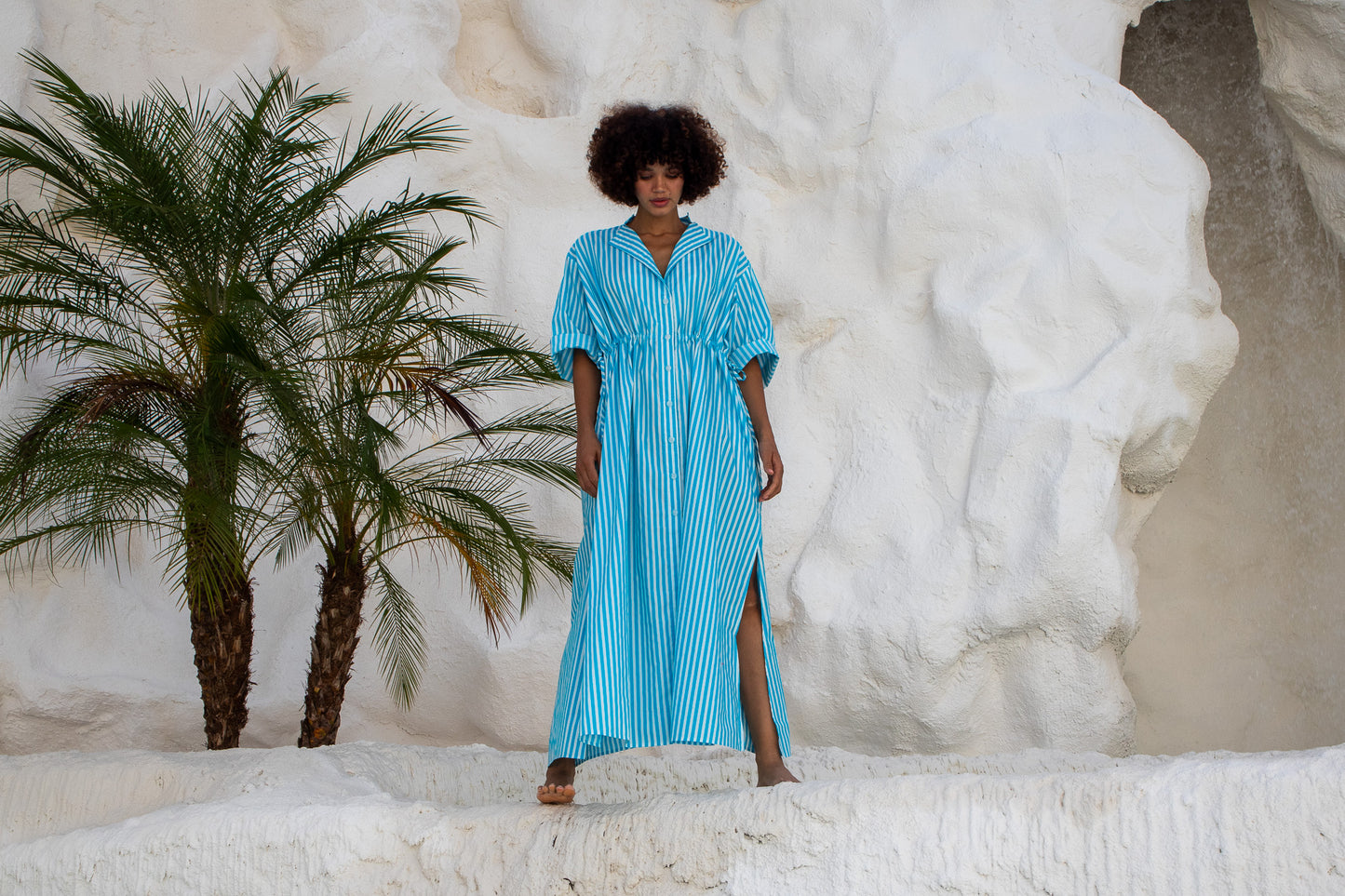 Leon Dress - Aqua Stripe