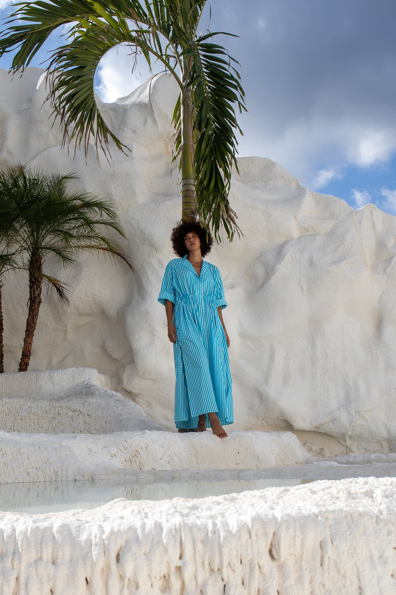 Leon Dress - Aqua Stripe