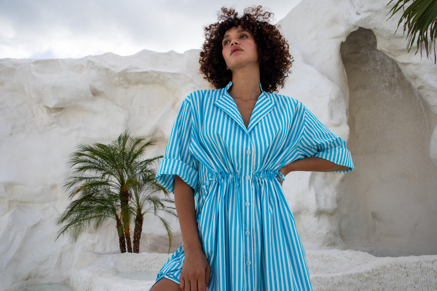 Leon Dress - Aqua Stripe