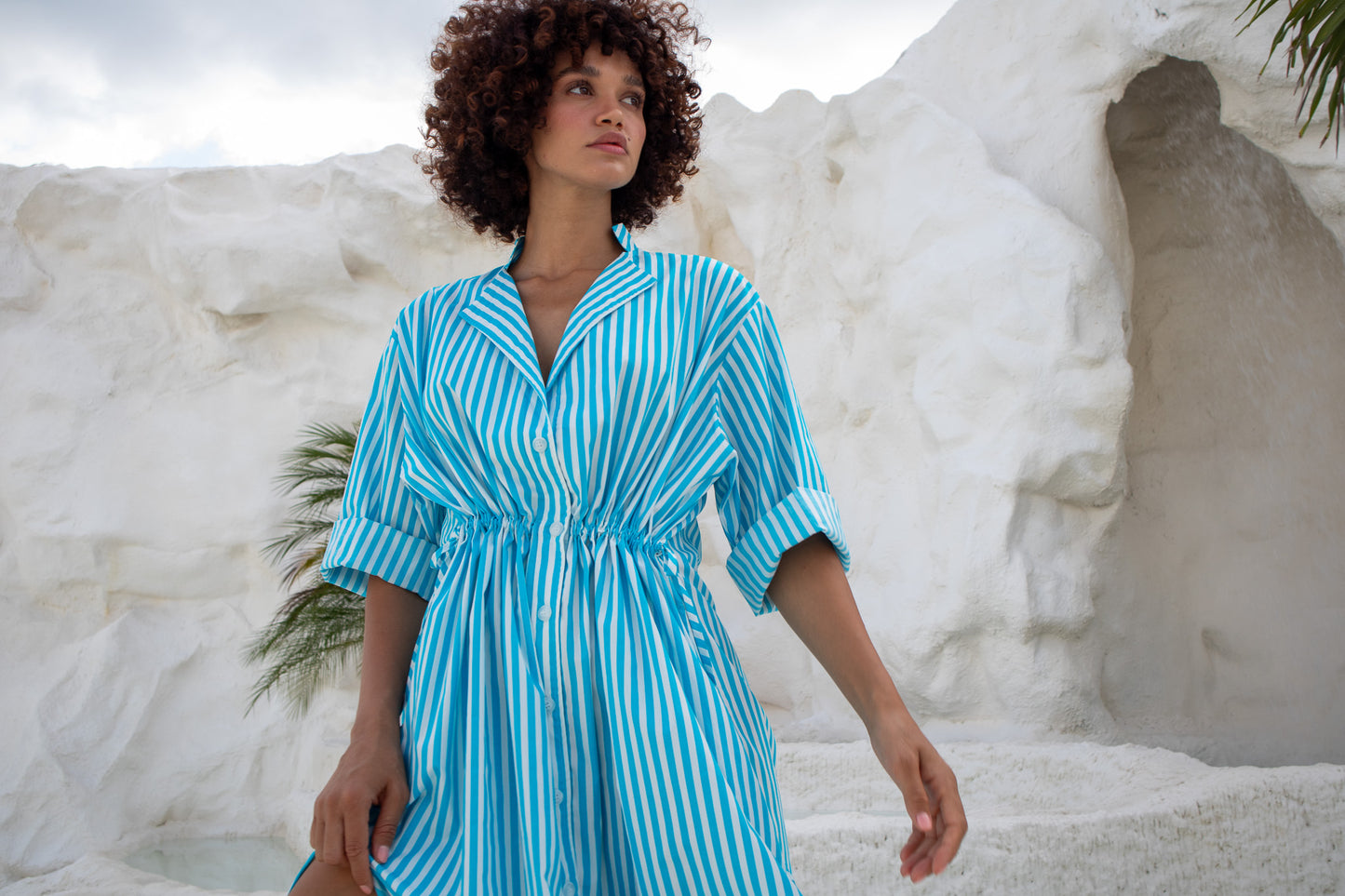 Leon Dress - Aqua Stripe