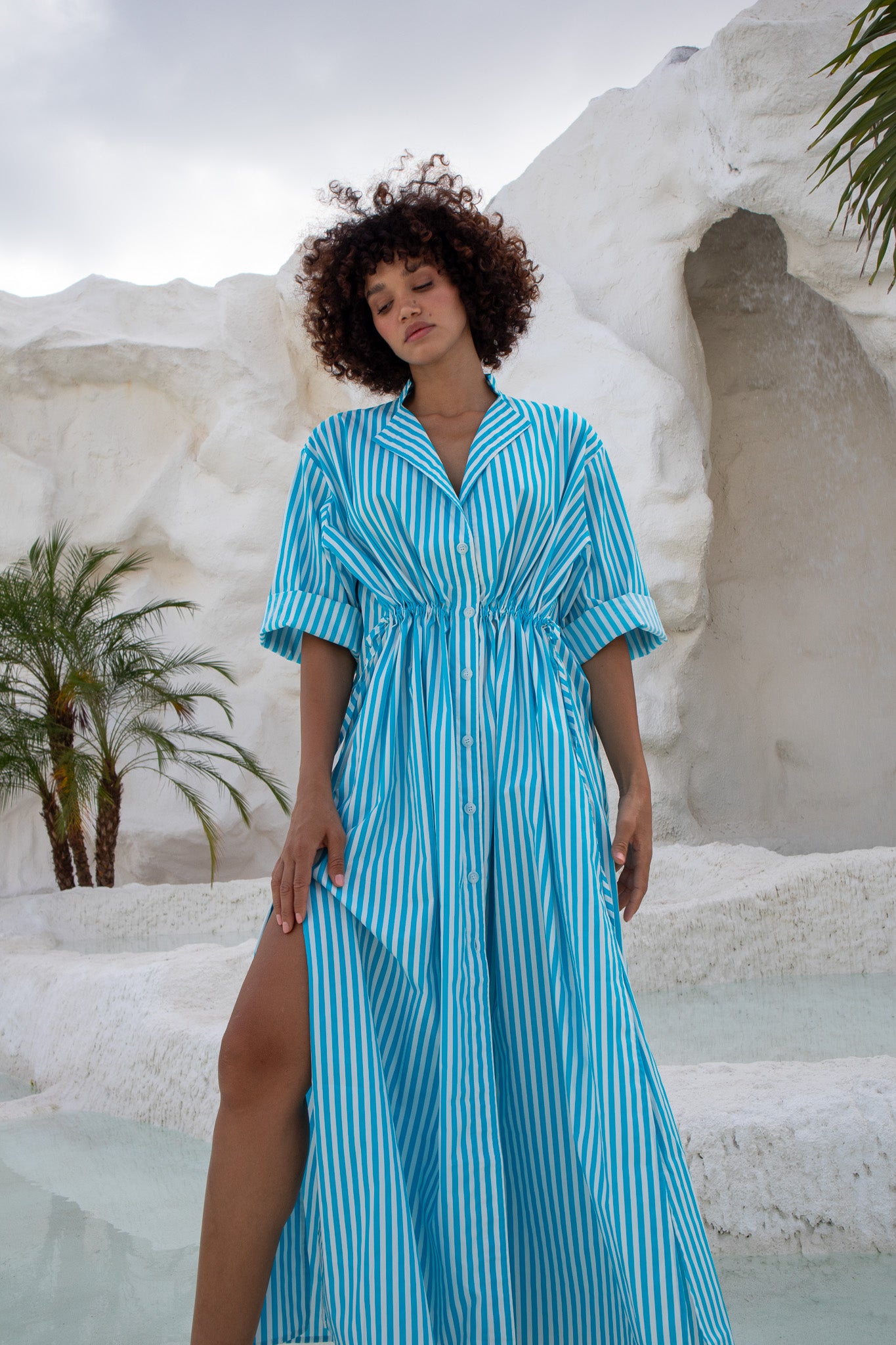 Leon Dress - Aqua Stripe