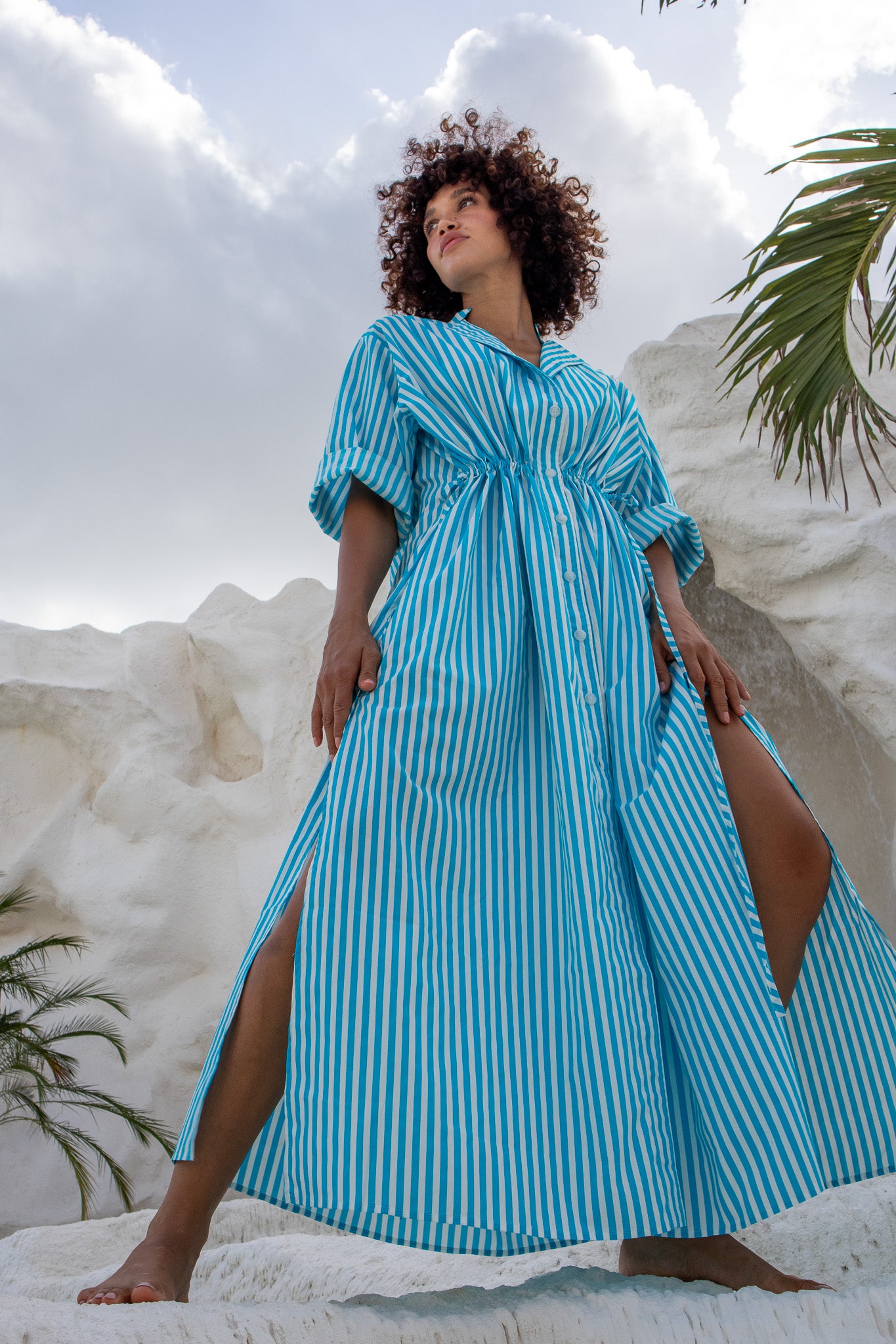 Leon Dress - Aqua Stripe