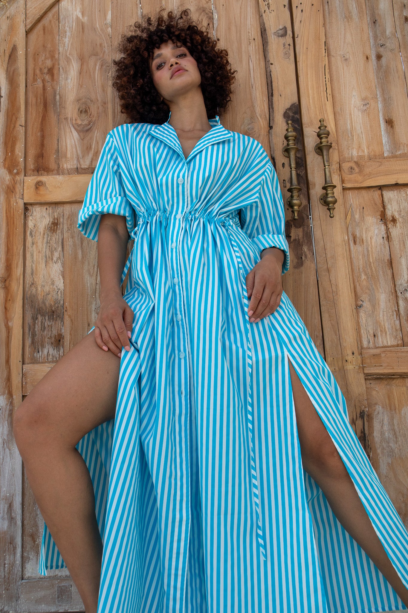 Leon Dress - Aqua Stripe