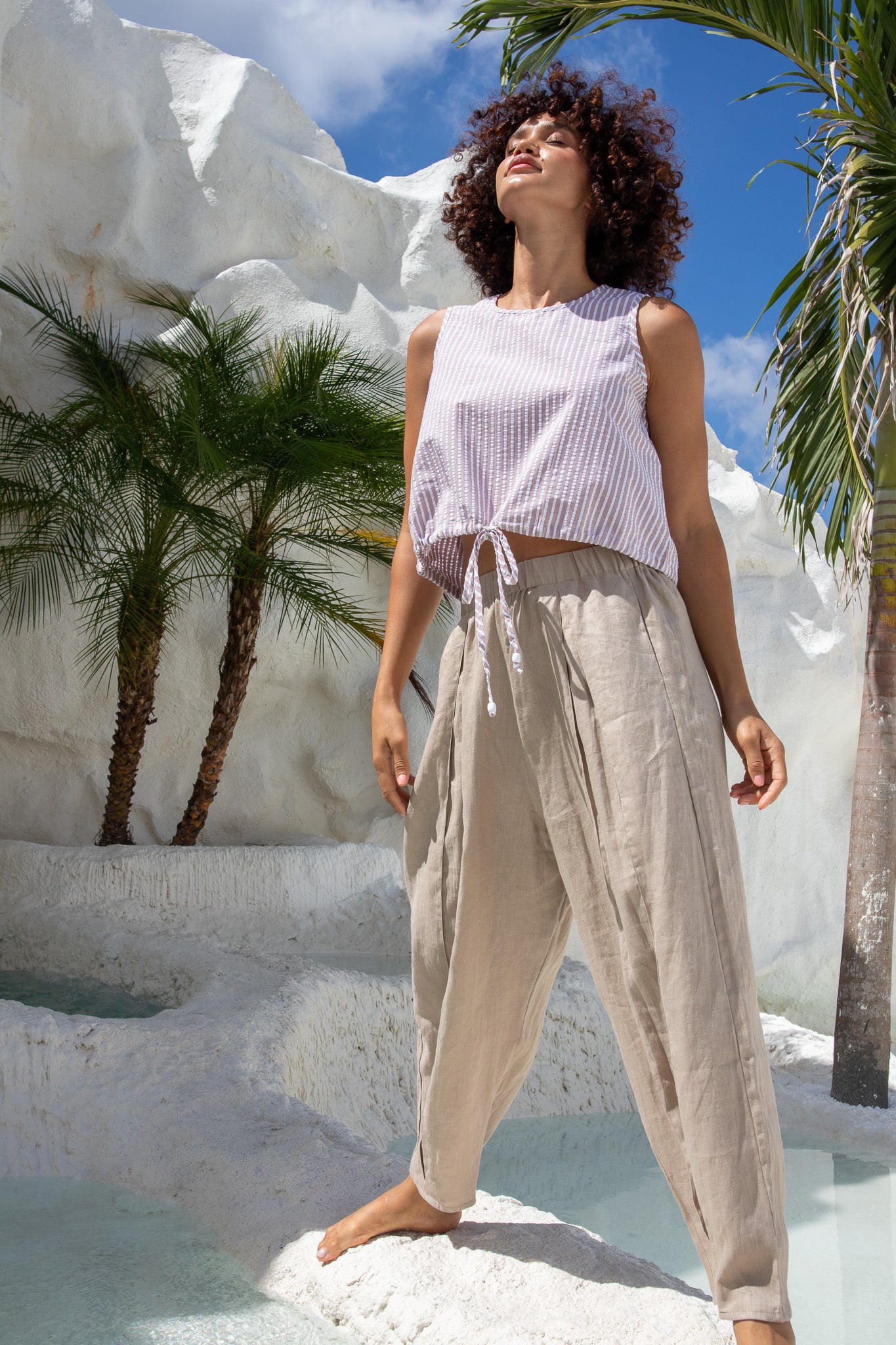 Tie Me Cami - Mushroom Stripe
