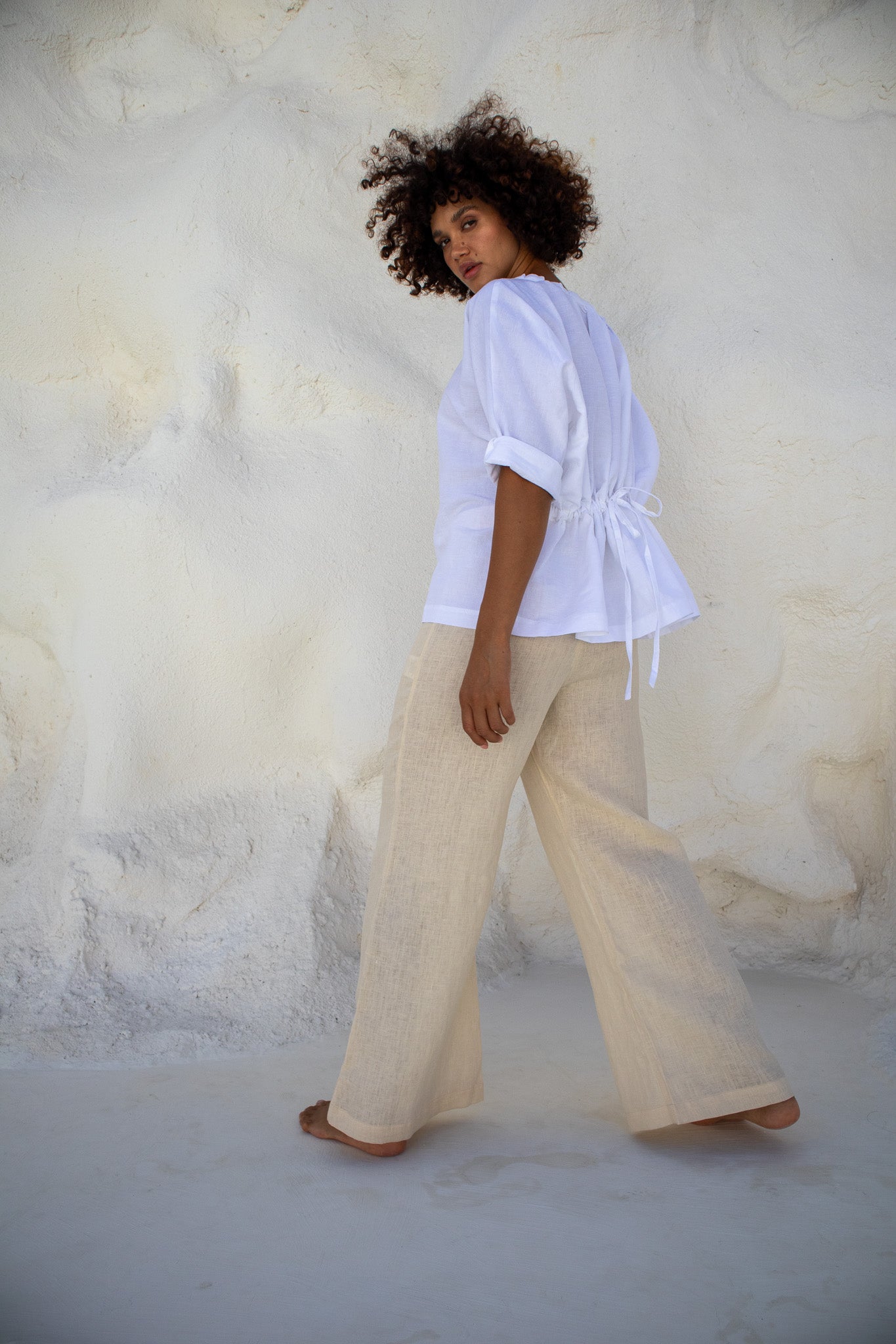 Linen pants, Cream, high waist, The Boy and I