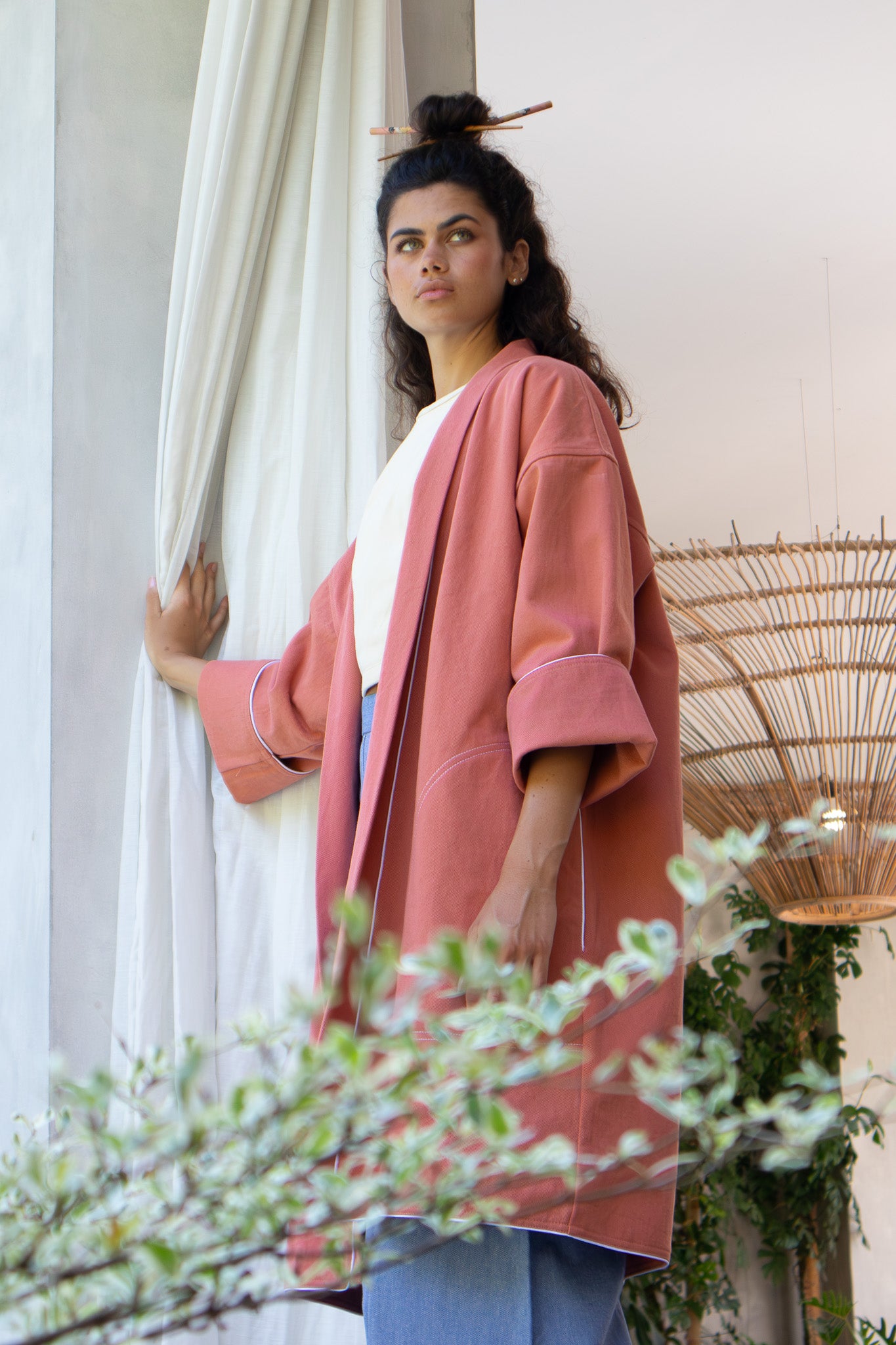 Yoko Kimono Coat - Red white Dot