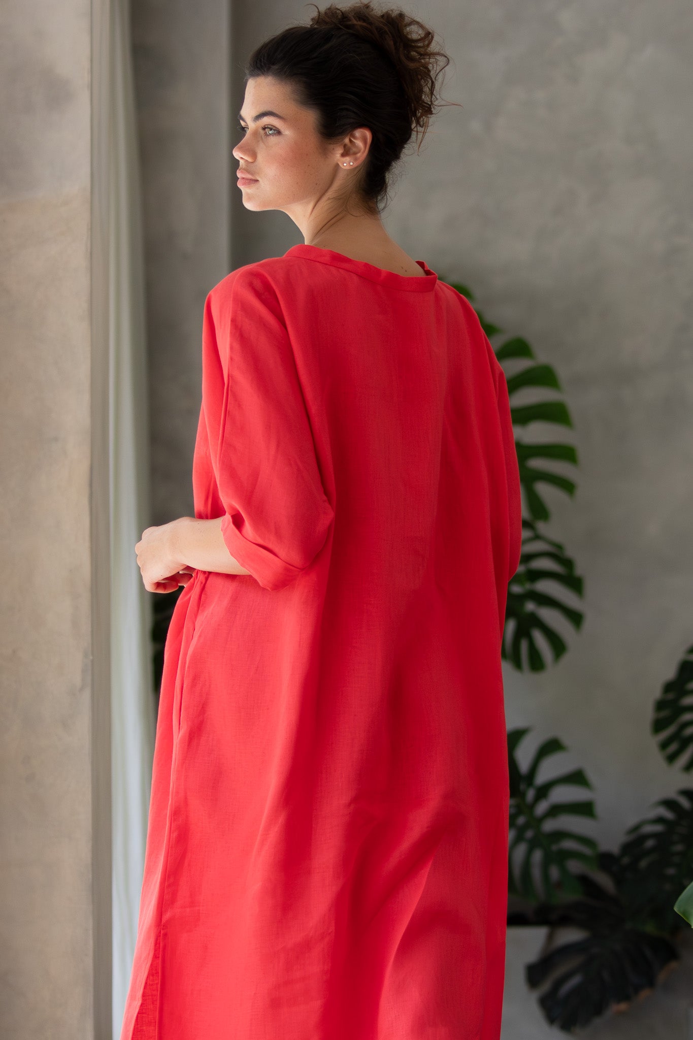 Back of the moments dress in red linen, Made in Australia showing the high quality  