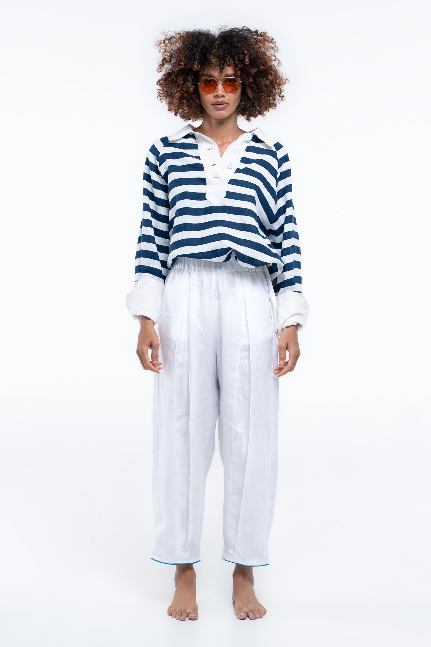 Salt Pant - White/Sailor Blue Piping