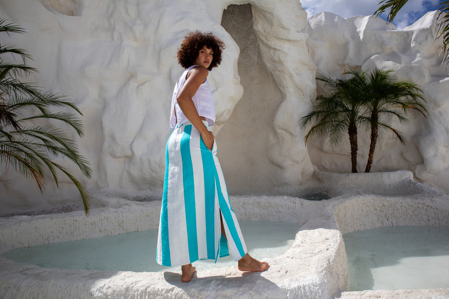 Portofino Skirt - Aqua Stripe