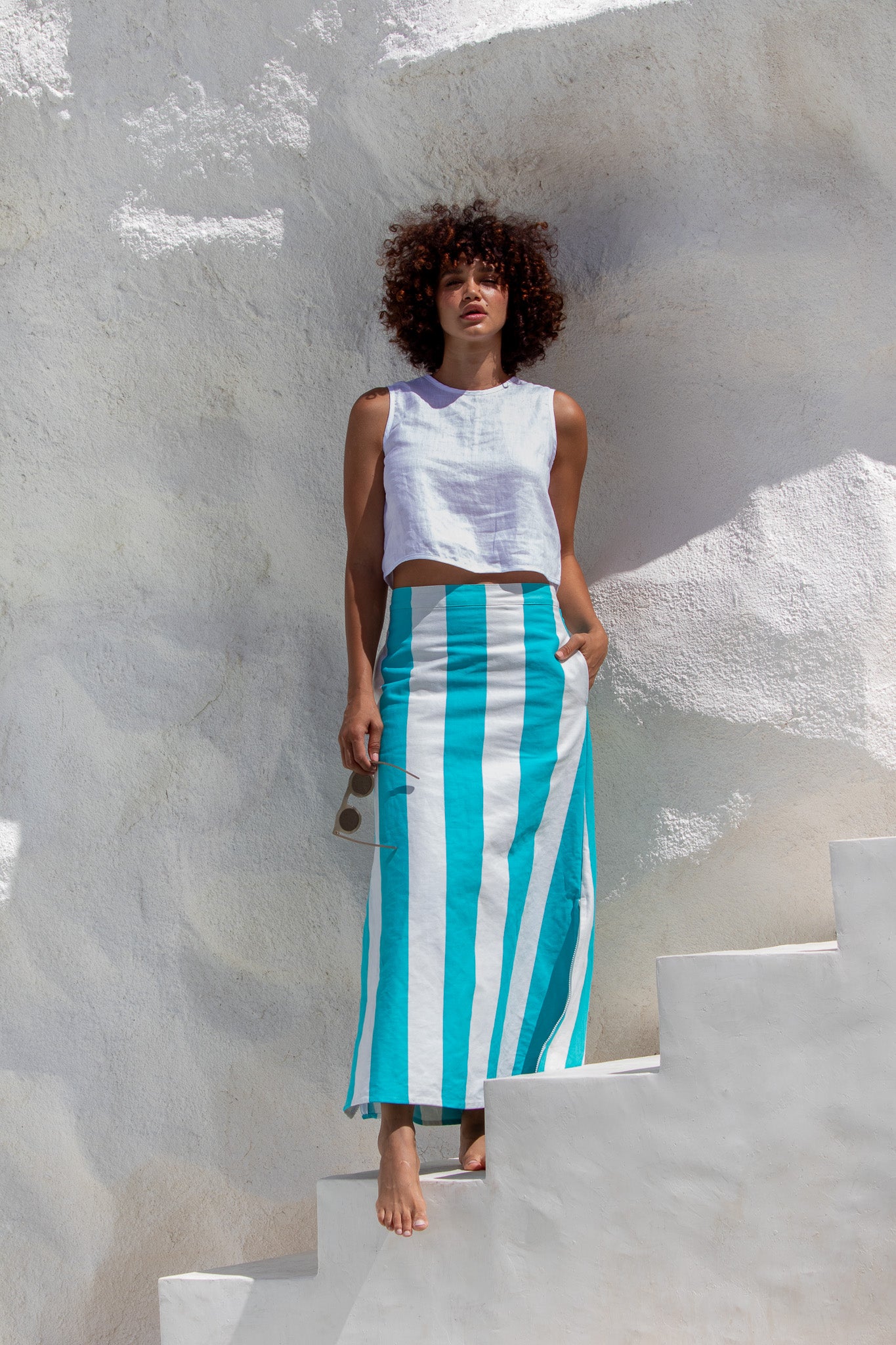 Portofino Skirt - Aqua Stripe