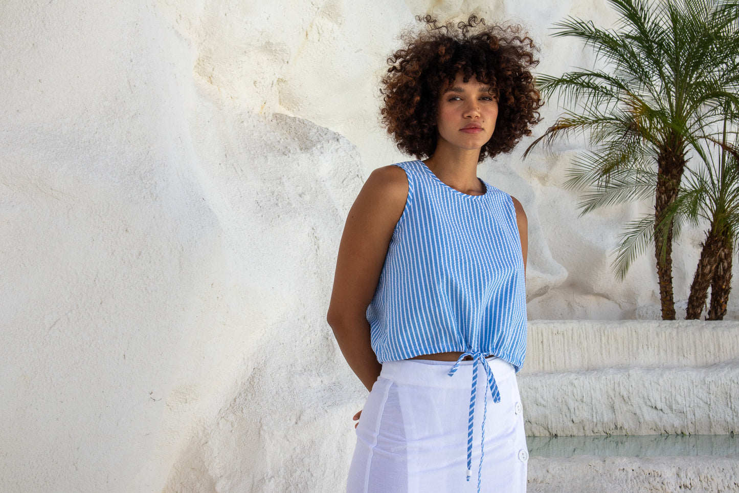 Tie Me Cami - Blue Stripe