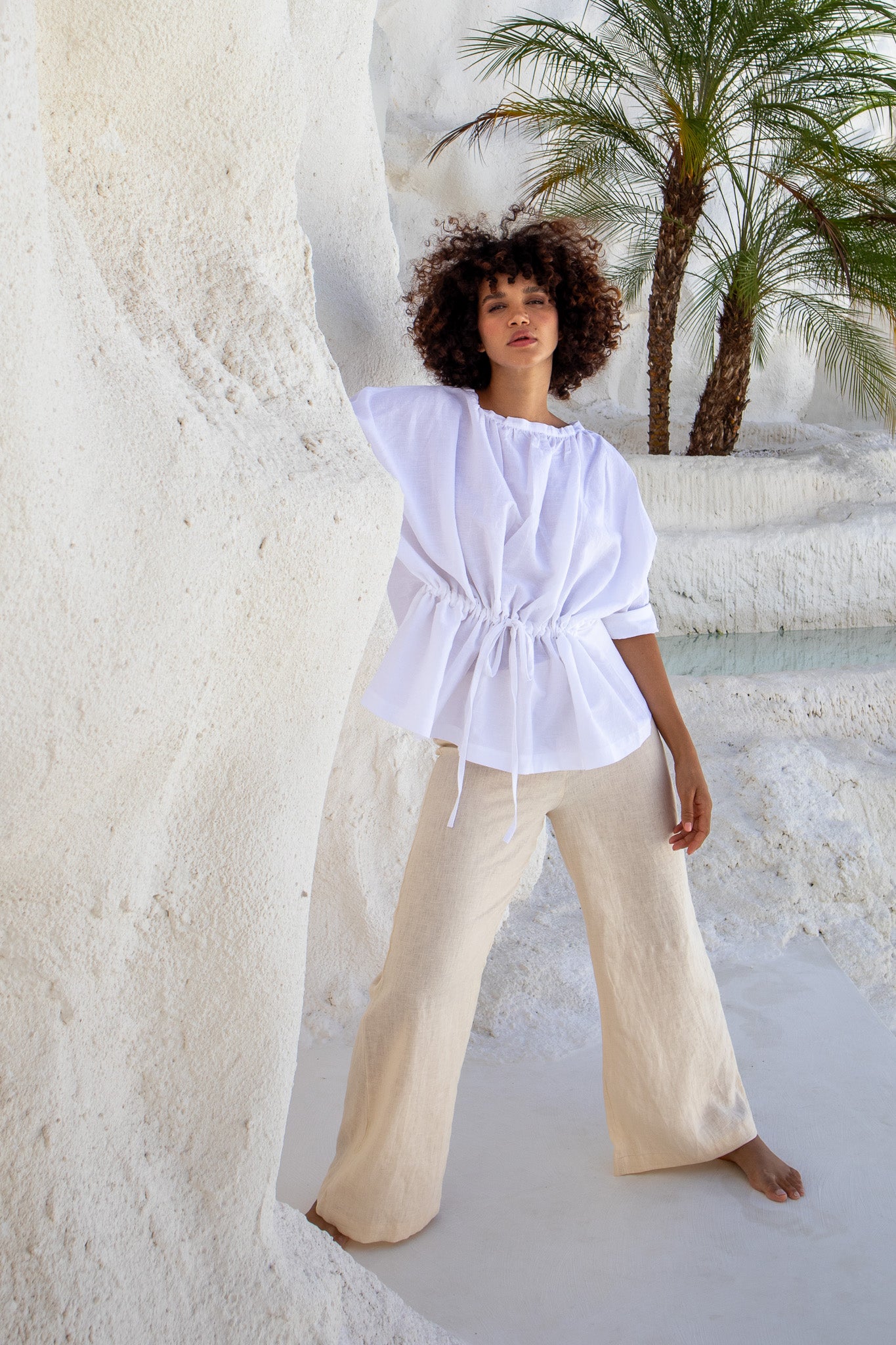 Linen pants, Cream, high waist, The Boy and I, fashion photography