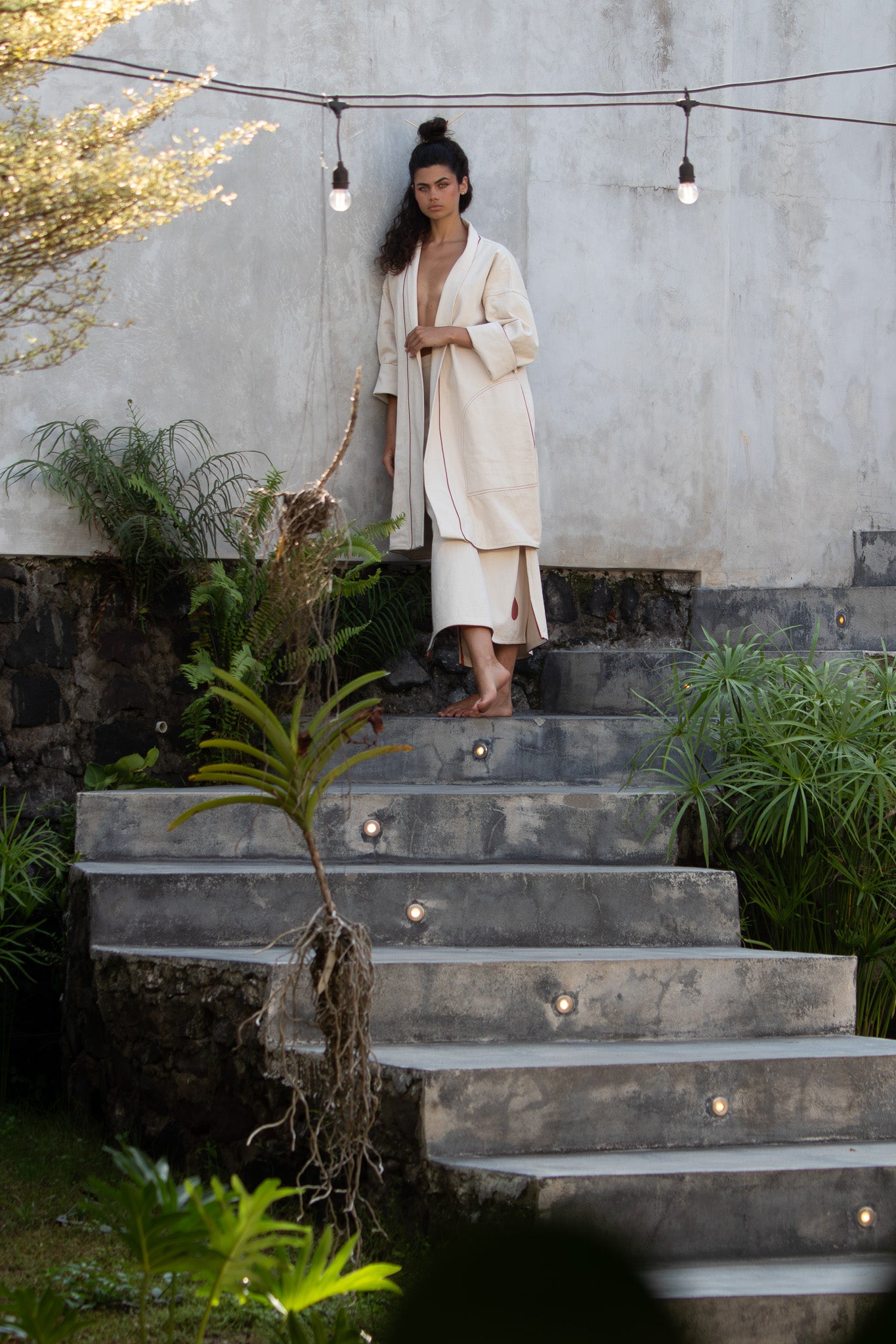 Yoko Kimono Coat - Natural Red Dot