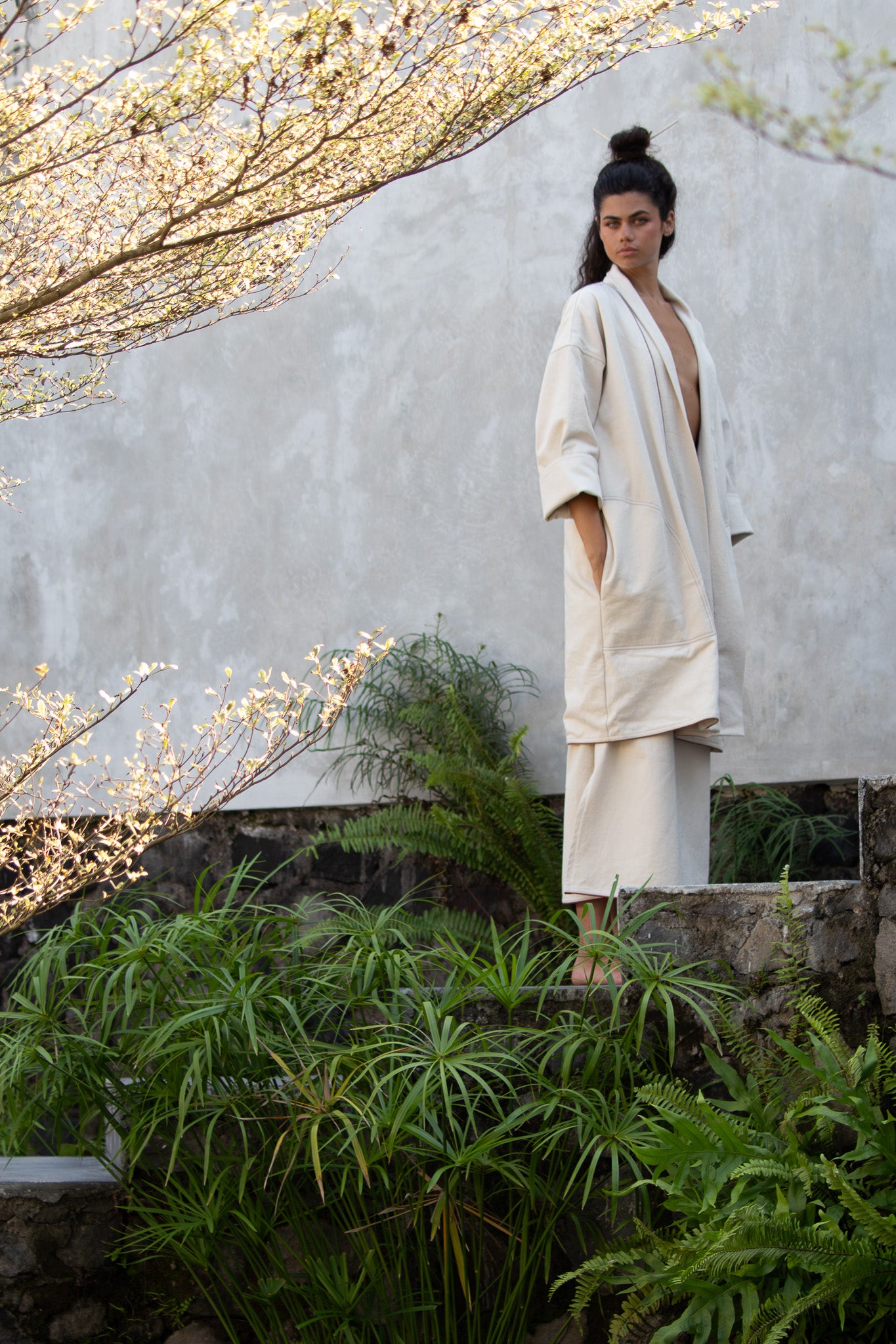 Yoko Kimono Coat - Natural Red Dot