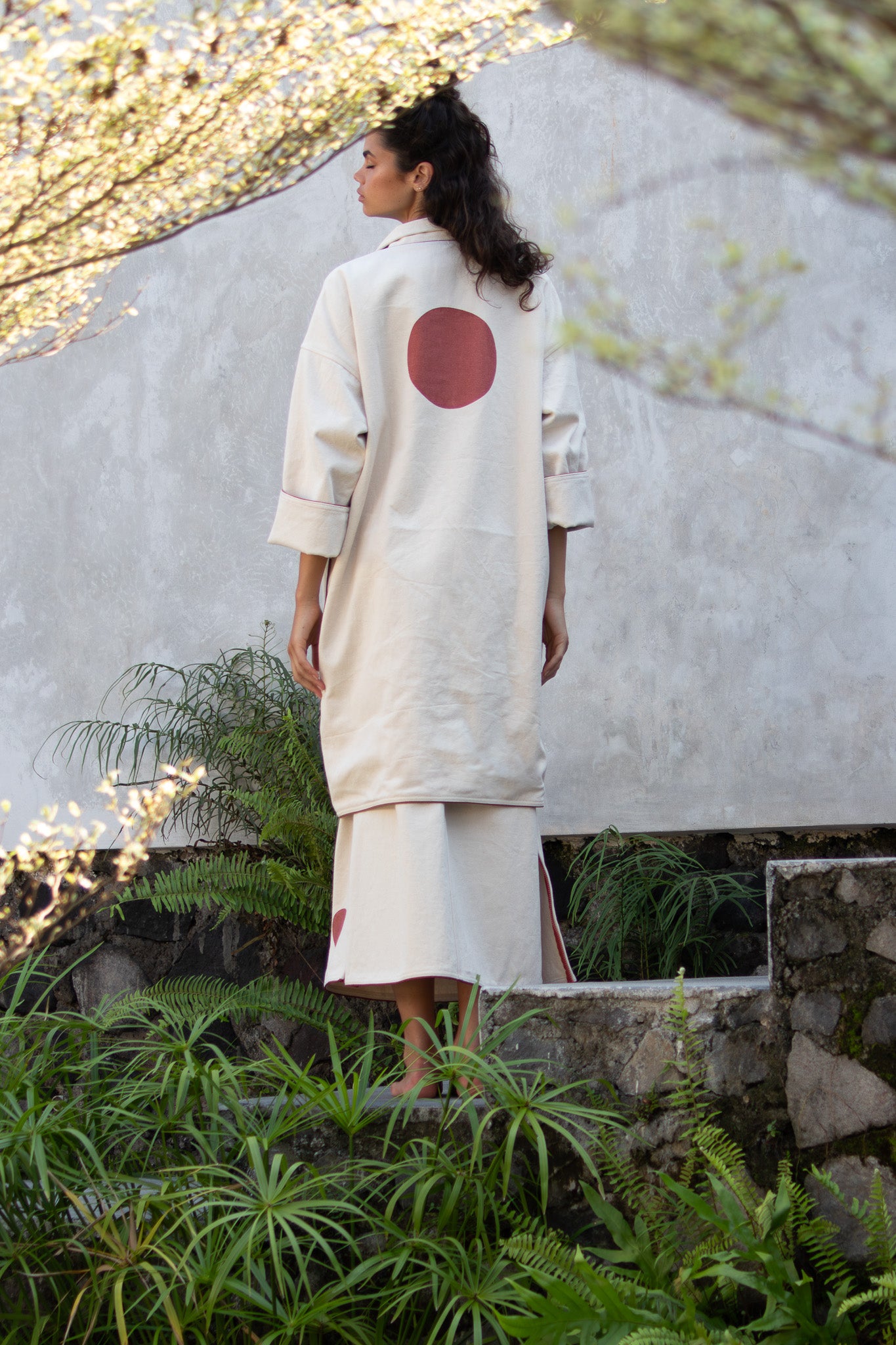 Yoko Kimono Coat - Natural Red Dot