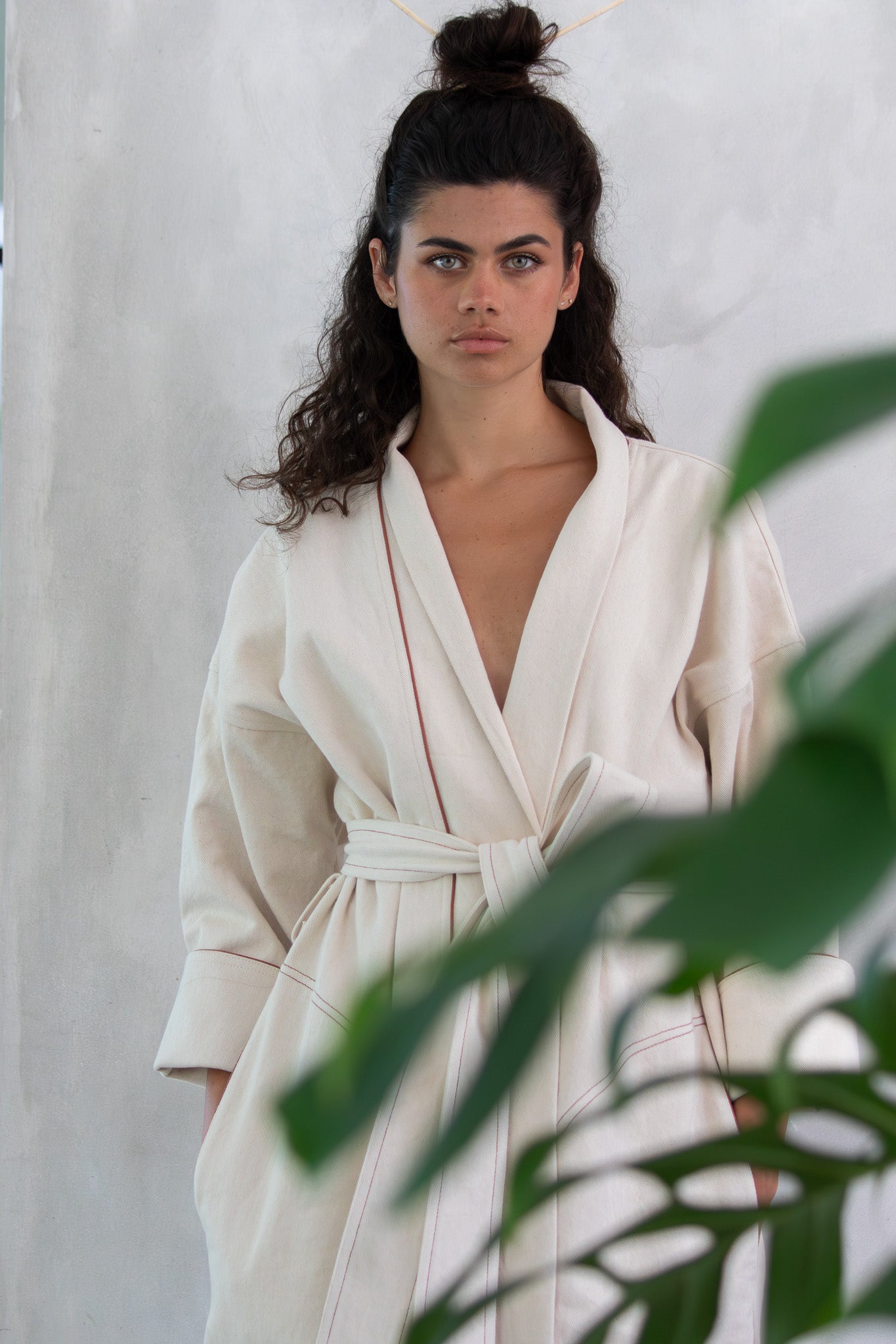 Yoko Kimono Coat - Natural Red Dot