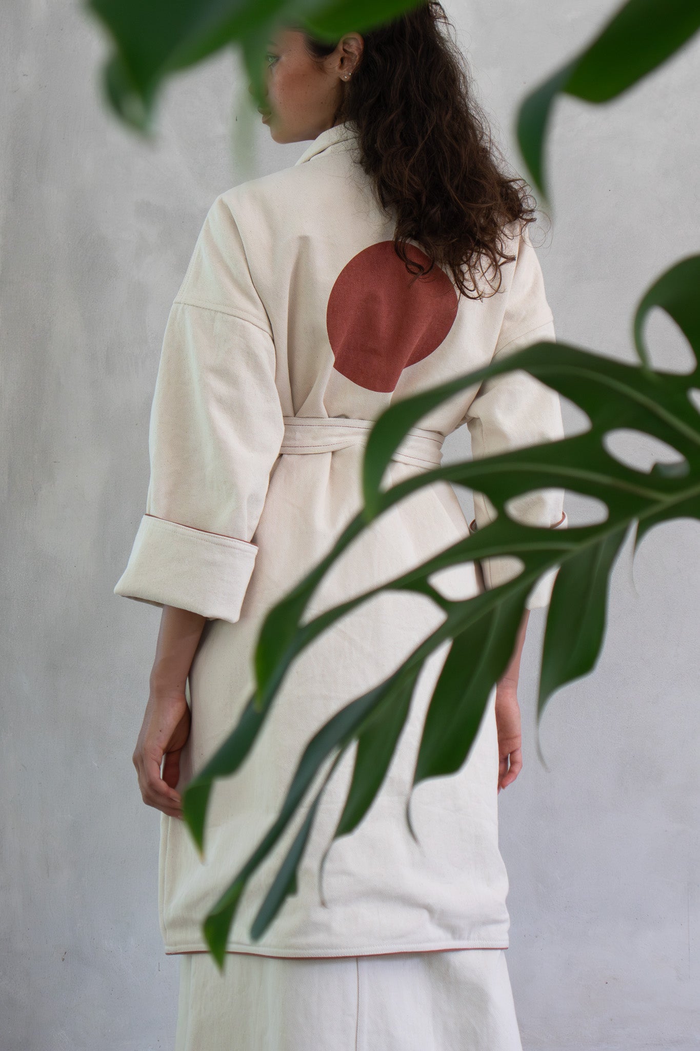 Yoko Kimono Coat - Natural Red Dot