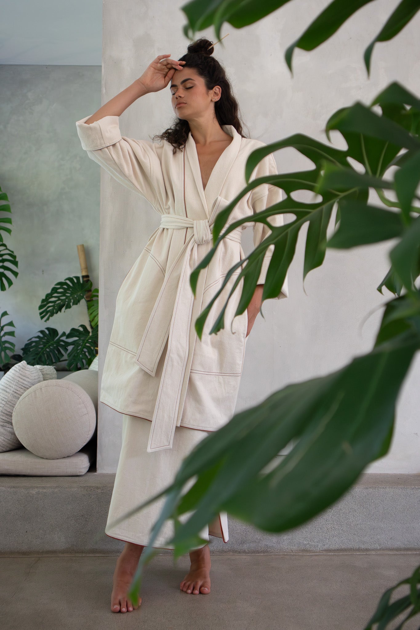 Yoko Kimono Coat - Natural Red Dot