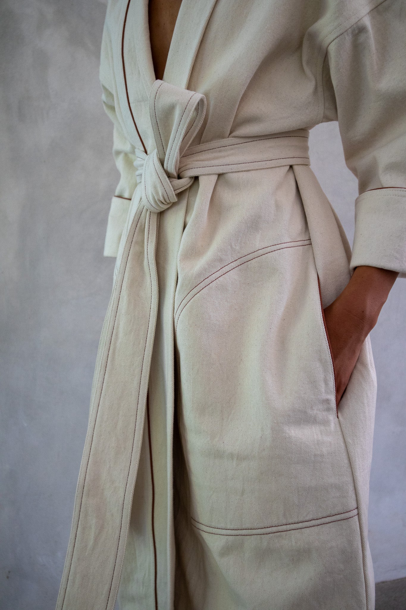 Yoko Kimono Coat - Natural Red Dot