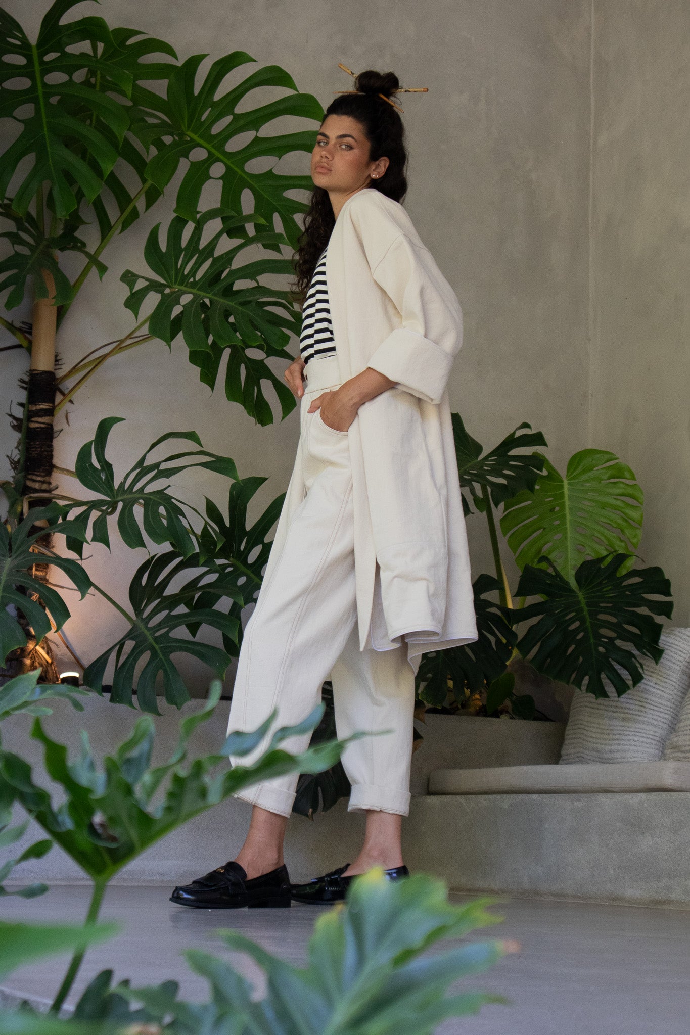 Yoko Kimono Coat - Natural White Dot