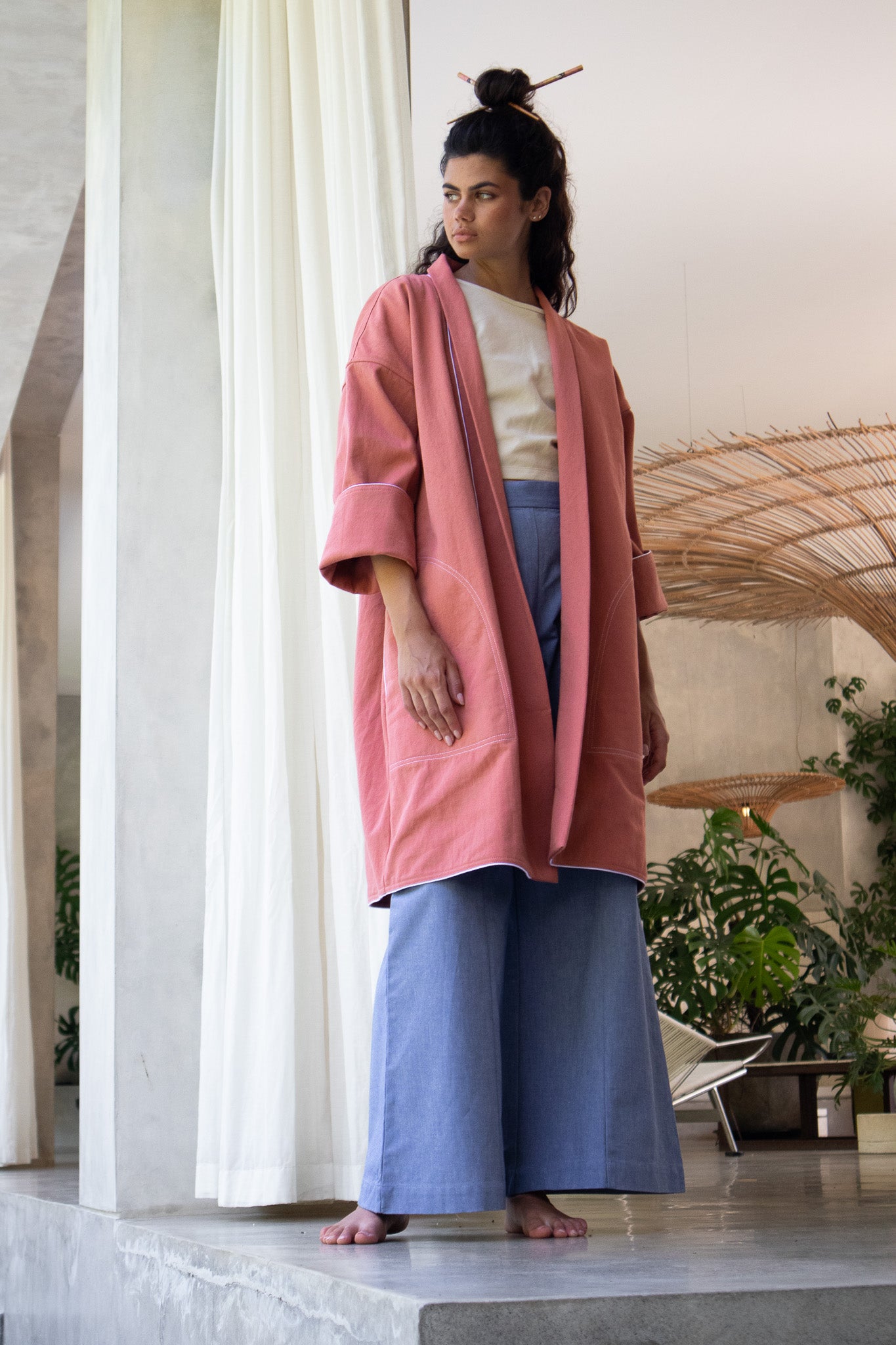 Yoko Kimono Coat -  Red white Dot