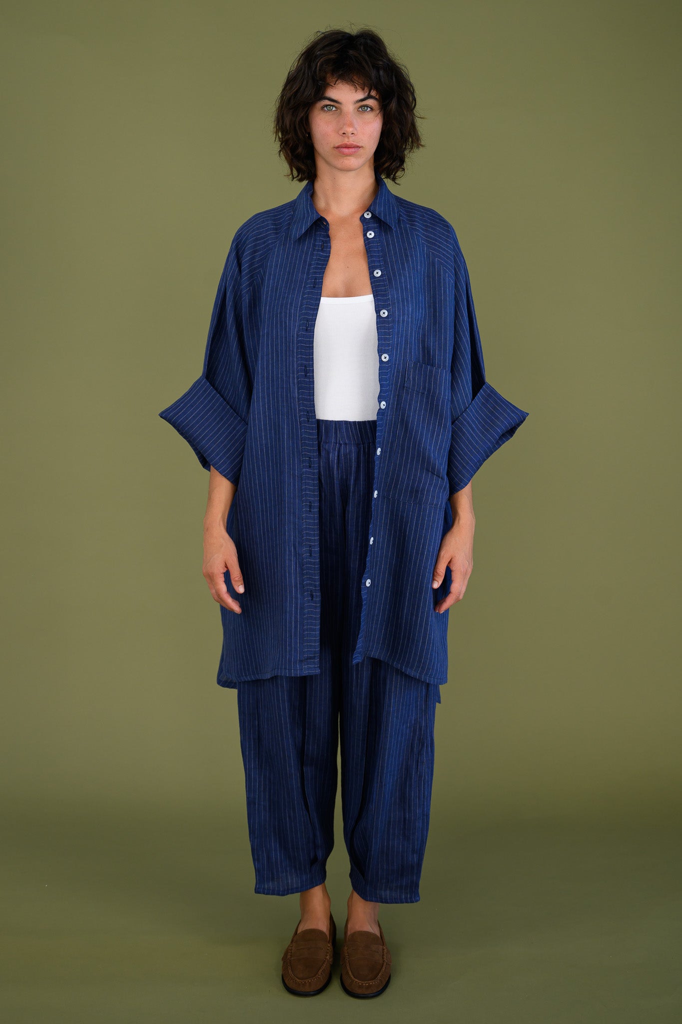 Oceanic Shirt - Navy Pinstripe