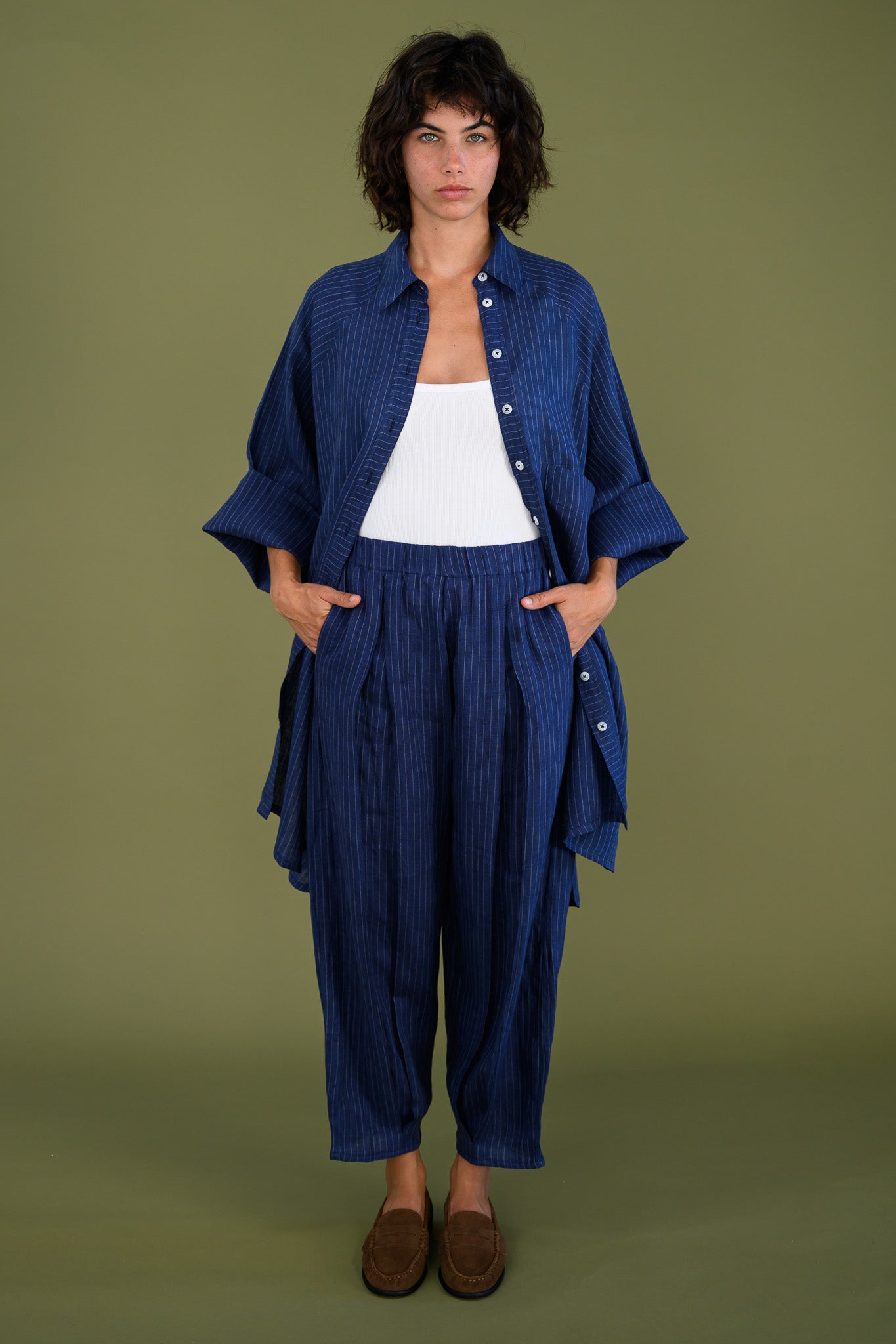 Oceanic Shirt - Navy Pinstripe