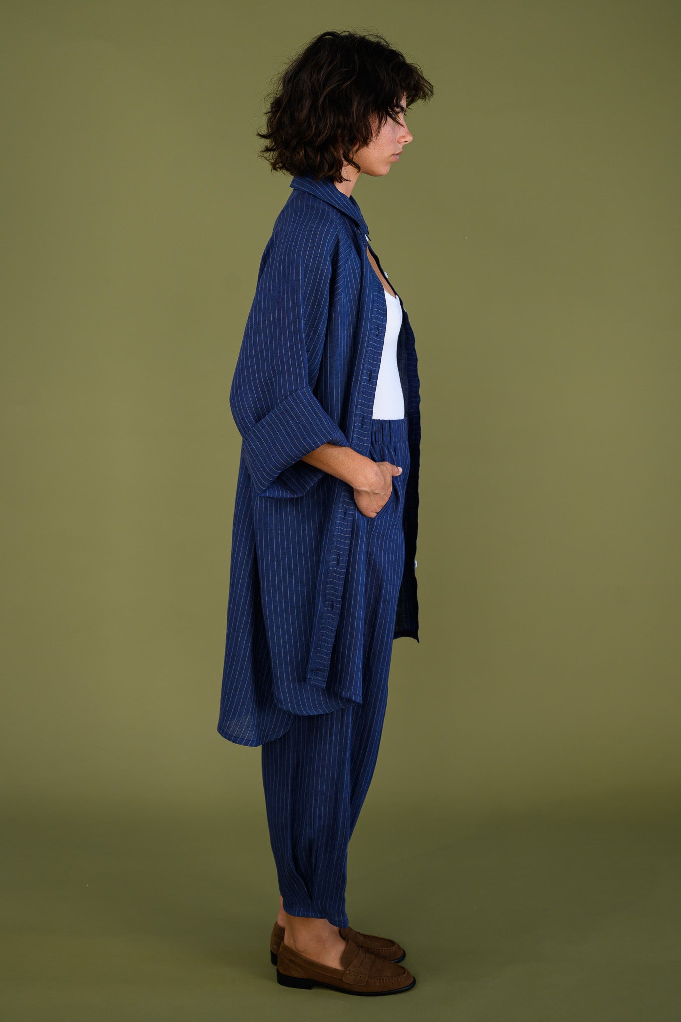 Oceanic Shirt - Navy Pinstripe