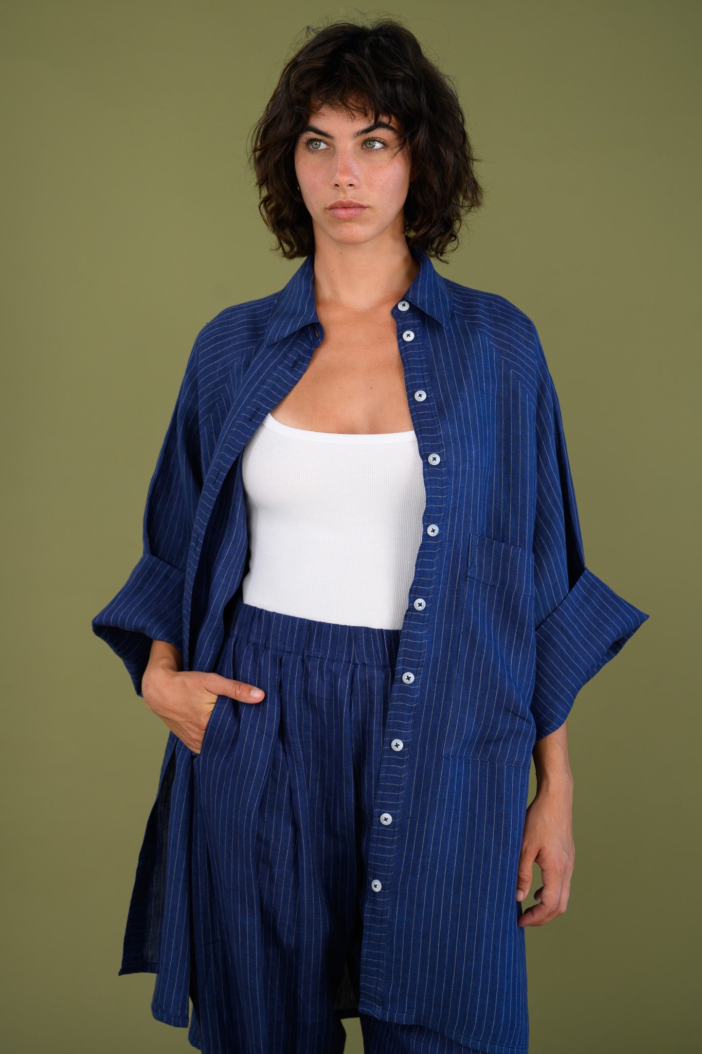 Oceanic Shirt - Navy Pinstripe