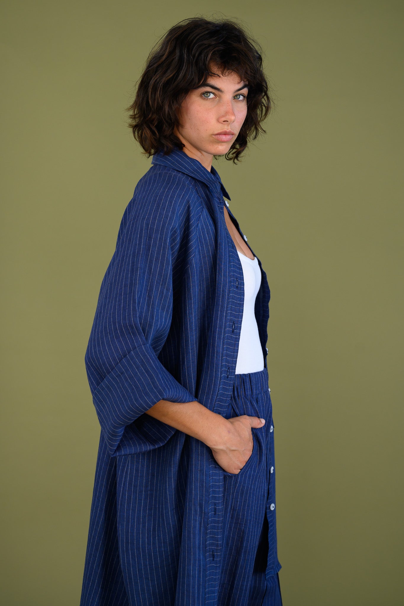 Oceanic Shirt - Navy Pinstripe