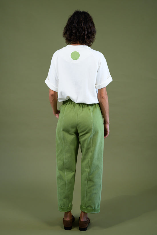 Back view of The Boy & I Blaze Jogger in field green with relaxed fit